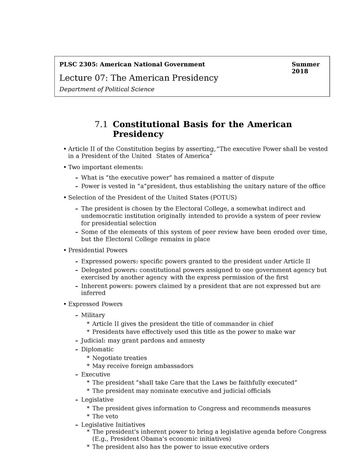 article 2 the presidency assignment quizlet