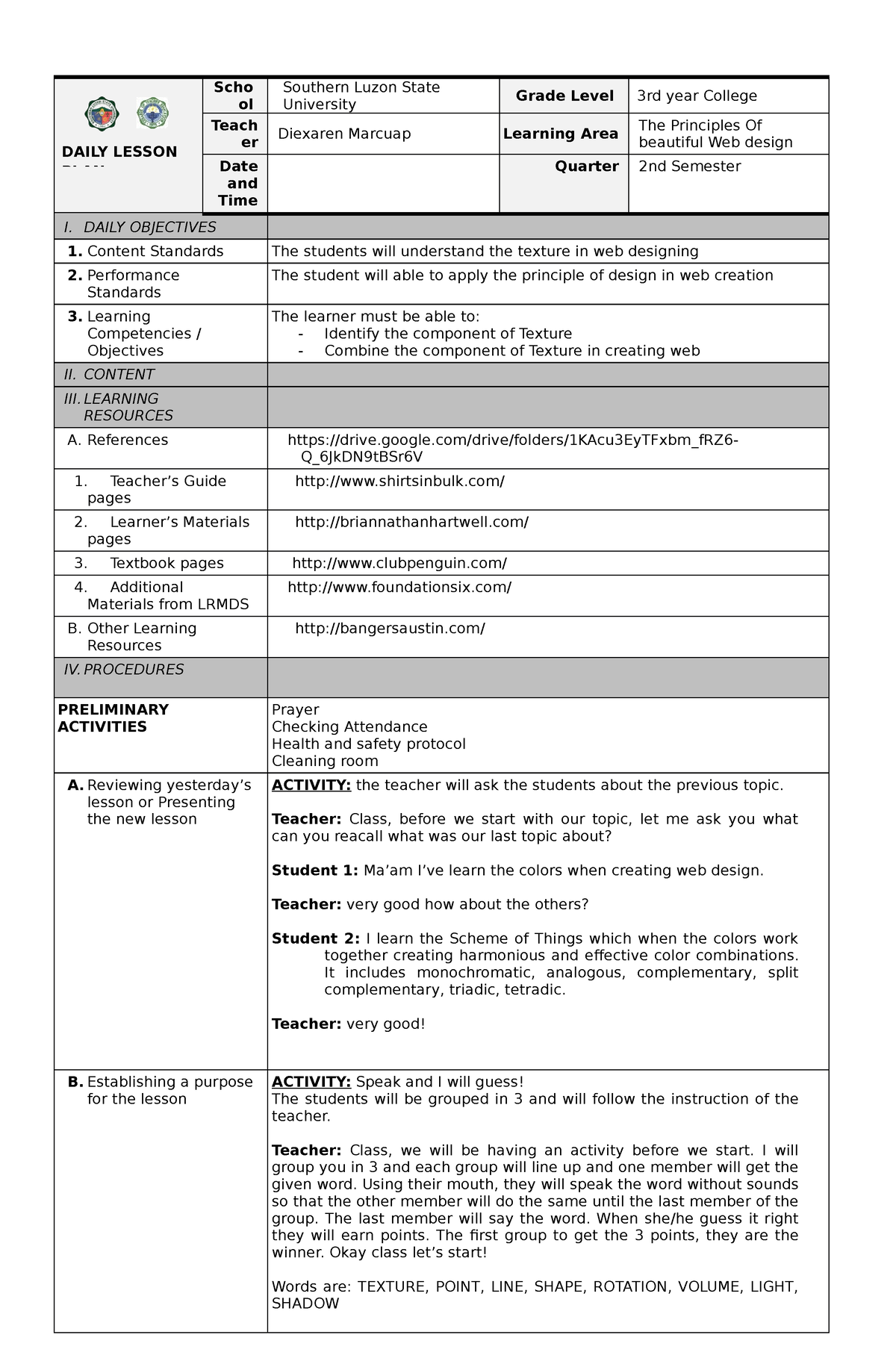 lesson-plan-group-3-assignment-scho-ol-southern-luzon-state