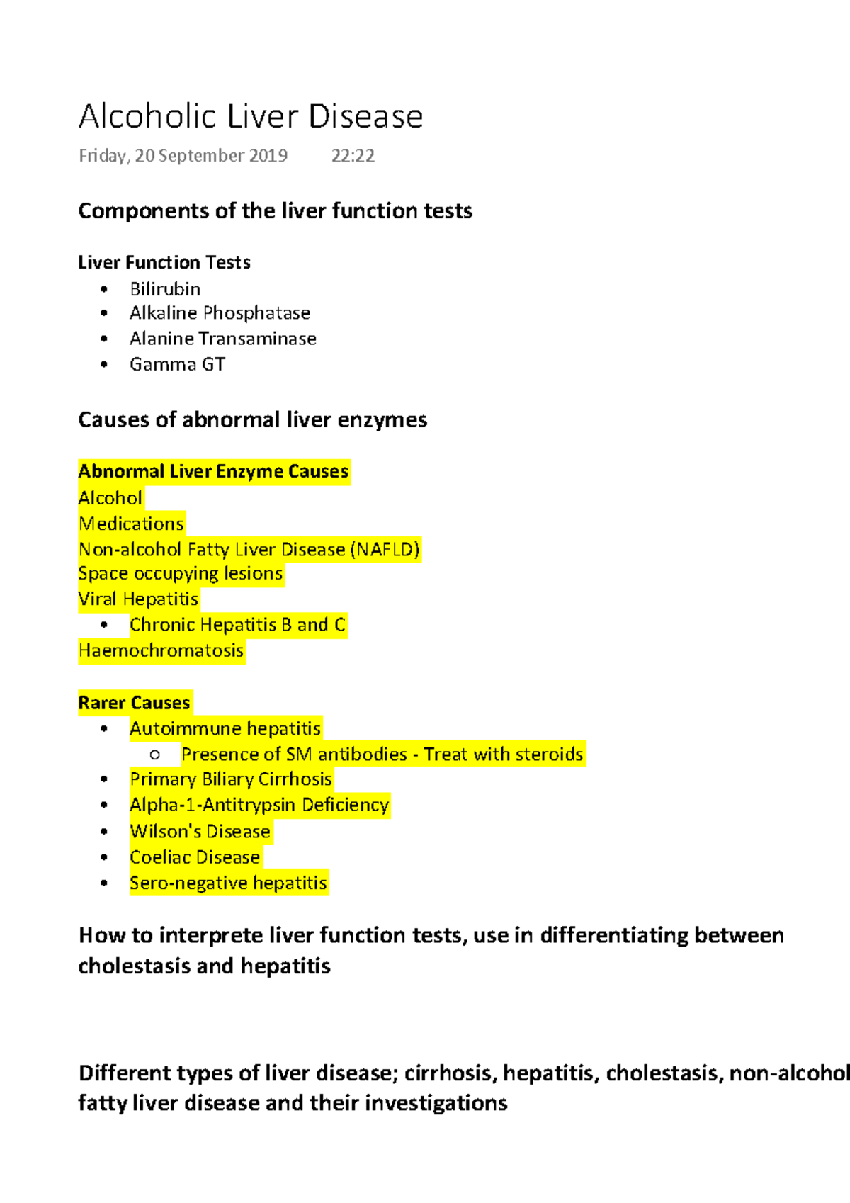 Alcoholic Liver Disease Components of the liver function tests Liver