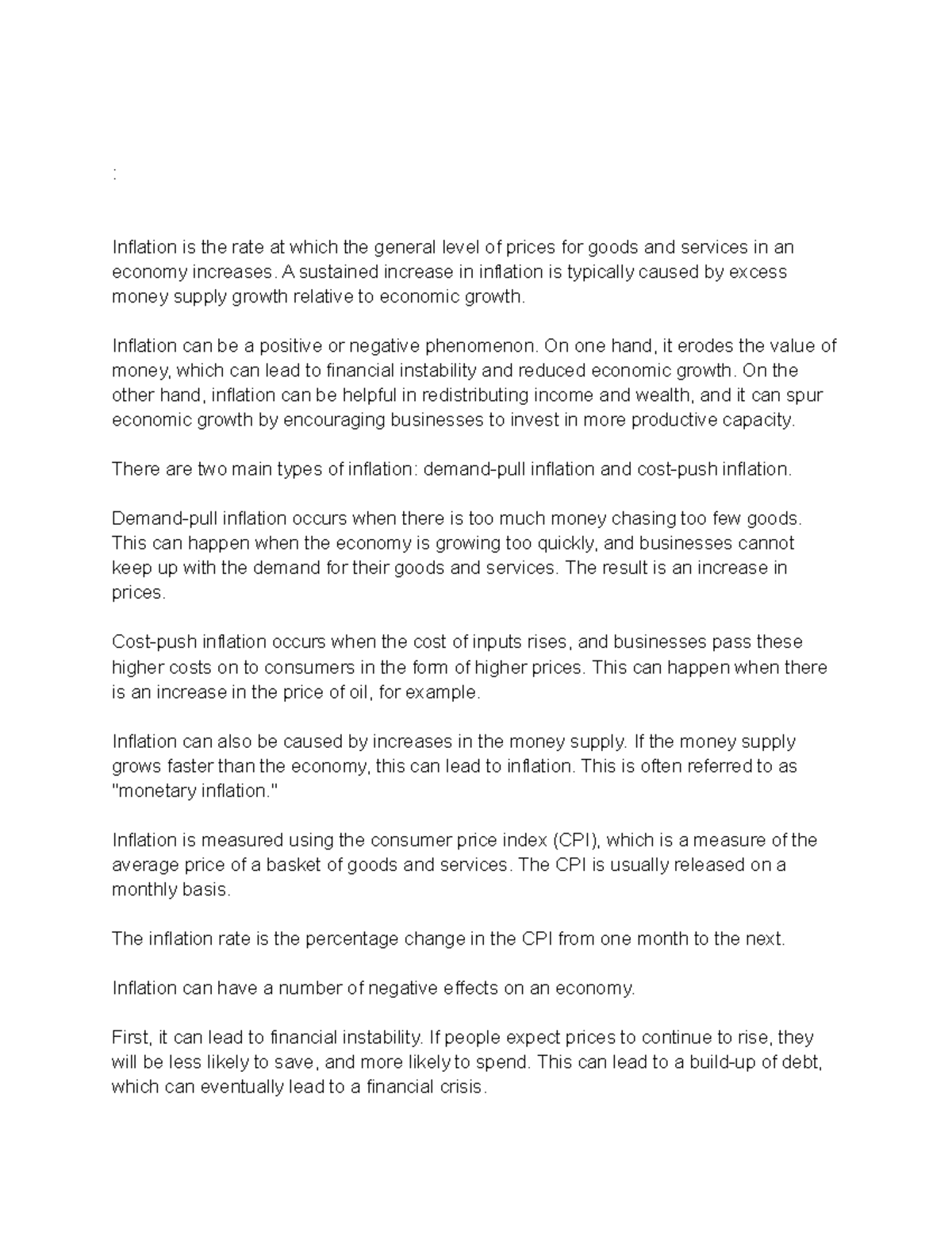 ECON201 course outline - : Inflation is the rate at which the general ...