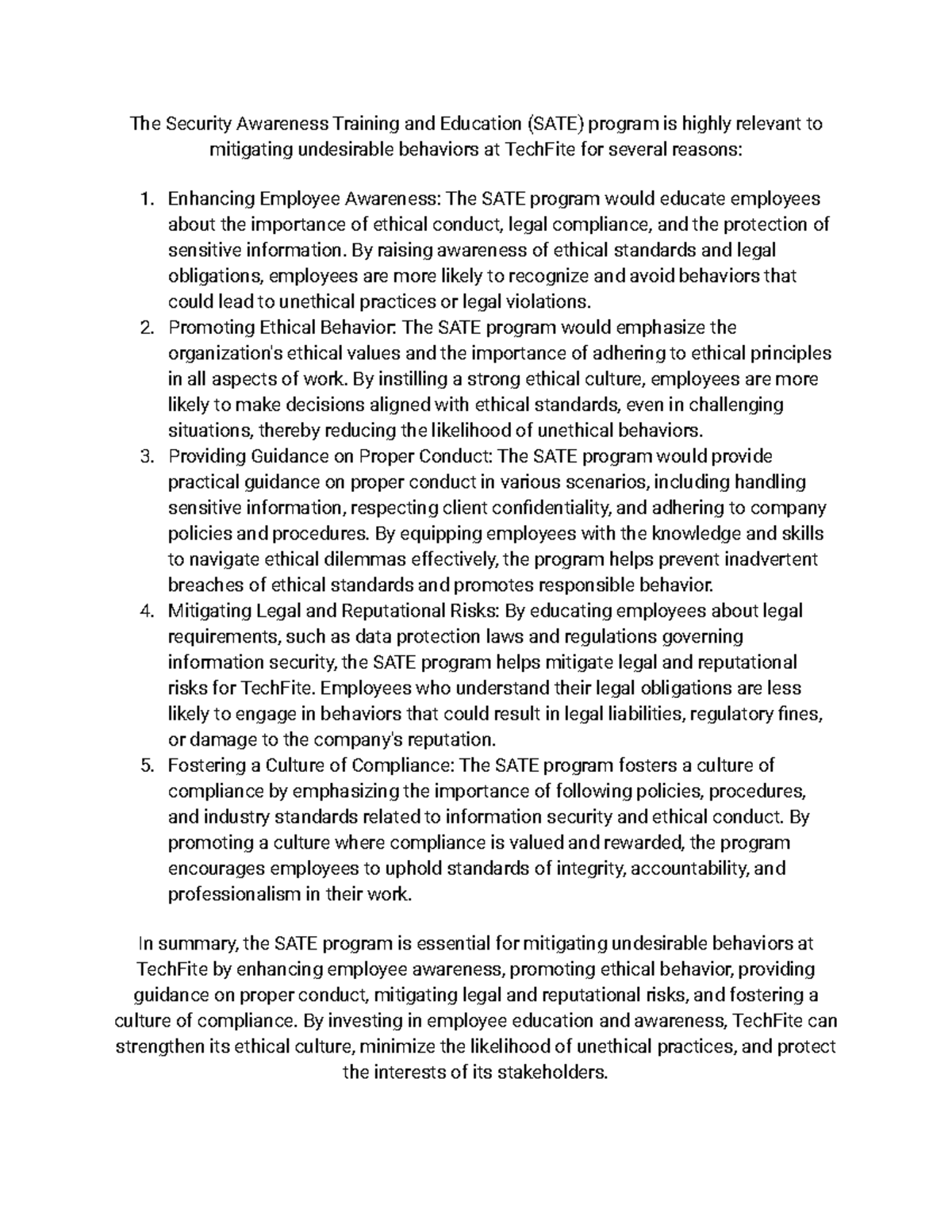 Task 2 SATE program - The Security Awareness Training and Education ...