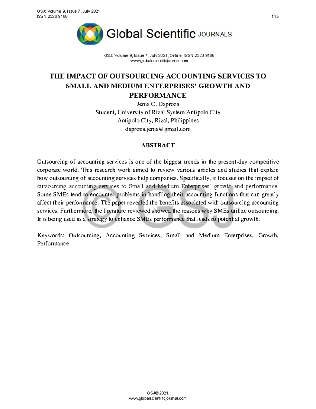 THE Impact OF Outsourcing Accounting Services TO - Research - BatStateU ...