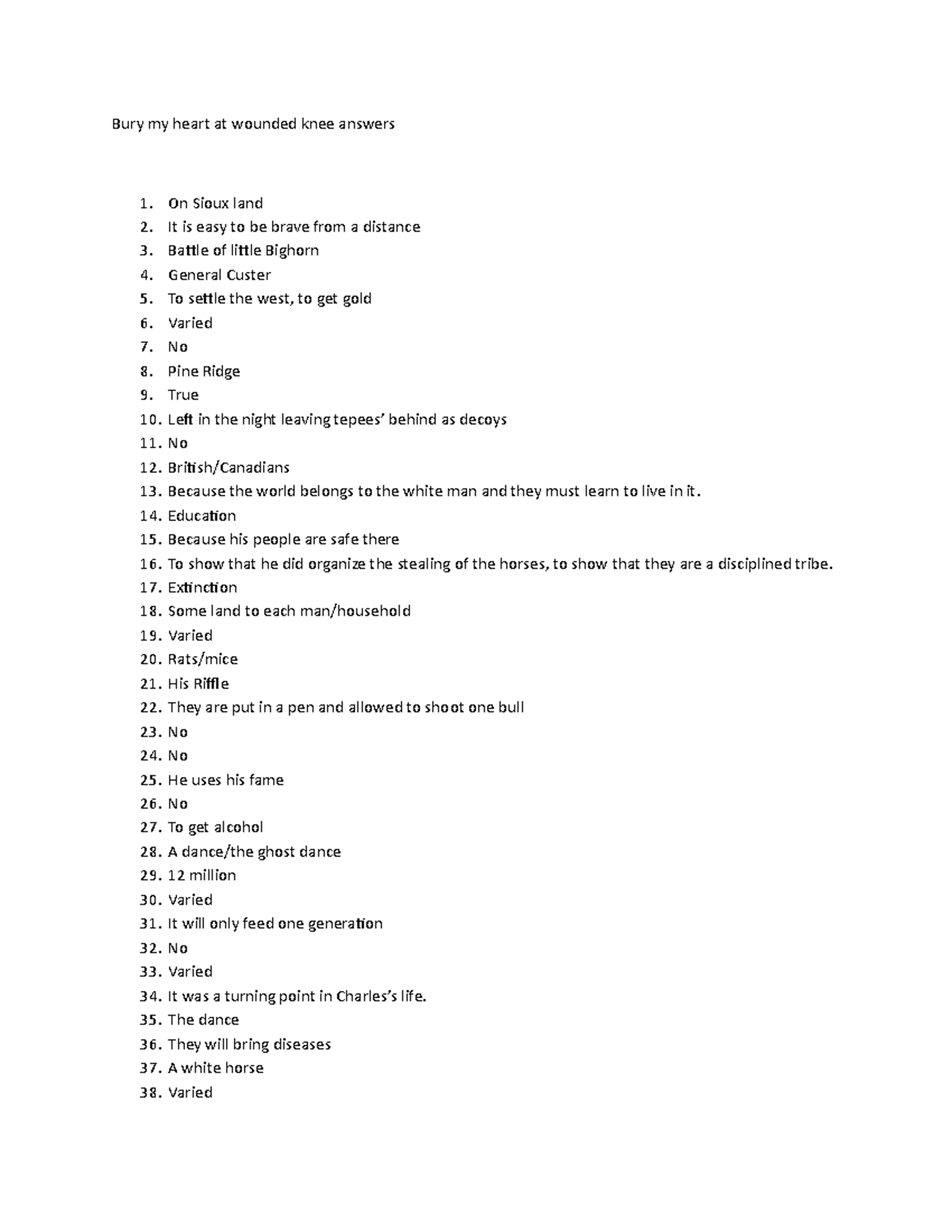 Bury my heart at wounded knee answers Education Because his people