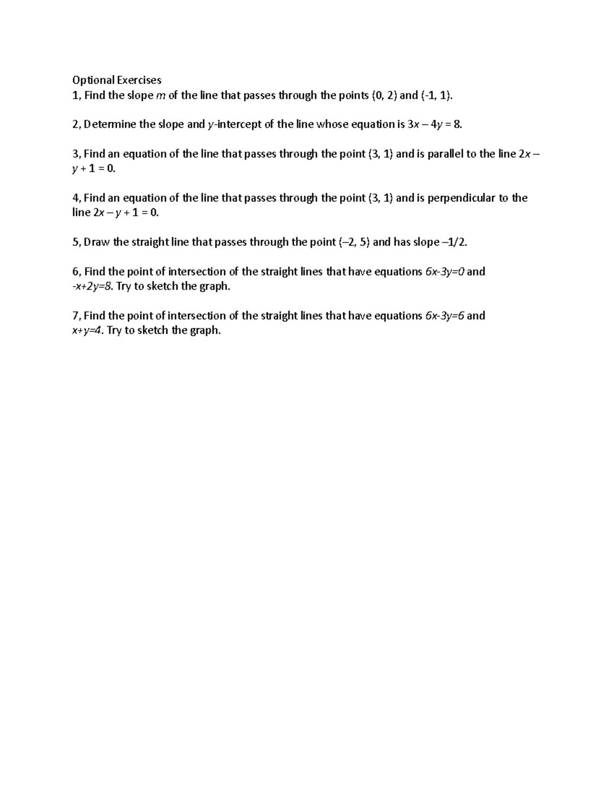 Optional Exercises for week 1 - Optional Exercises 1, Find the slope m ...