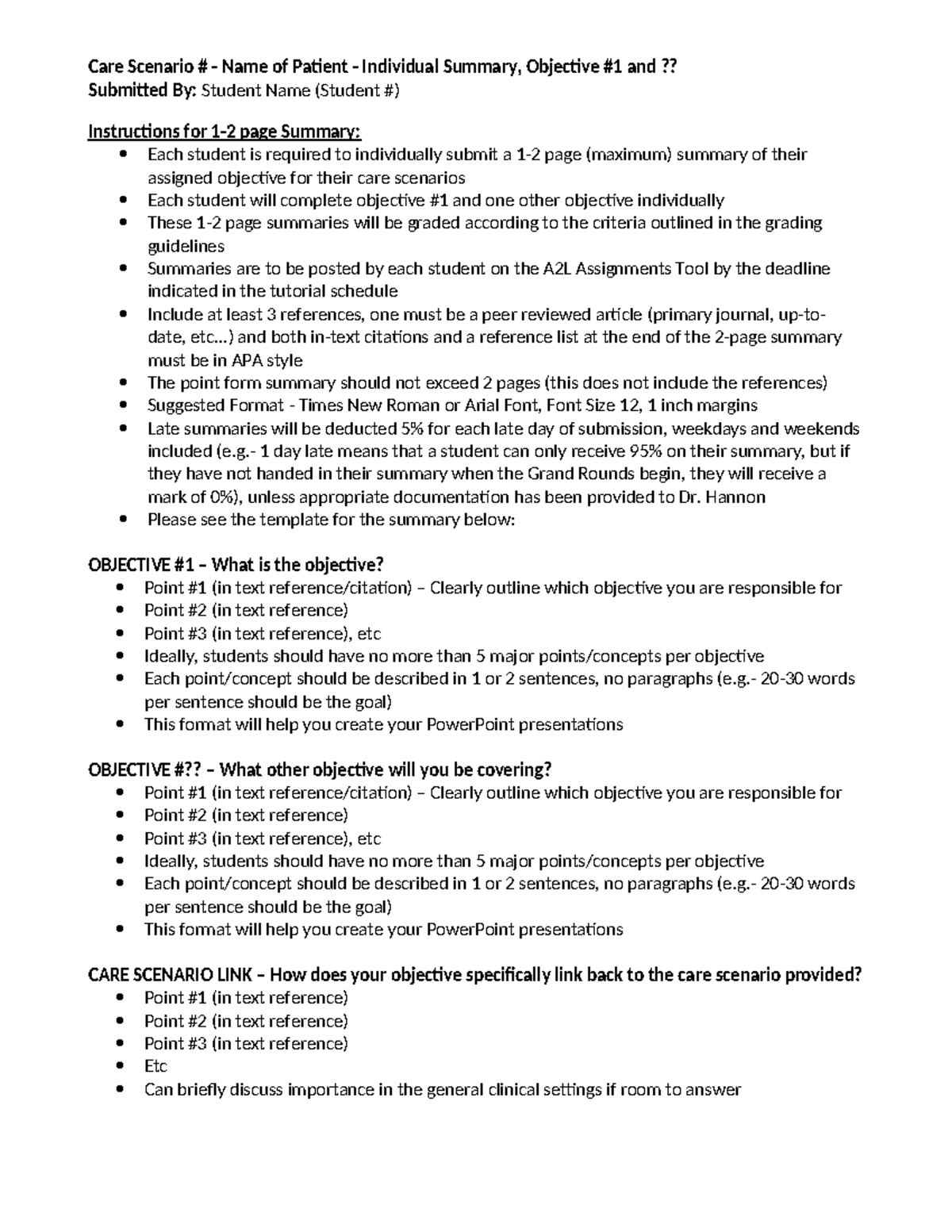 2024 1-2 Page Summaries Outline Template - Care Scenario # - Name of ...