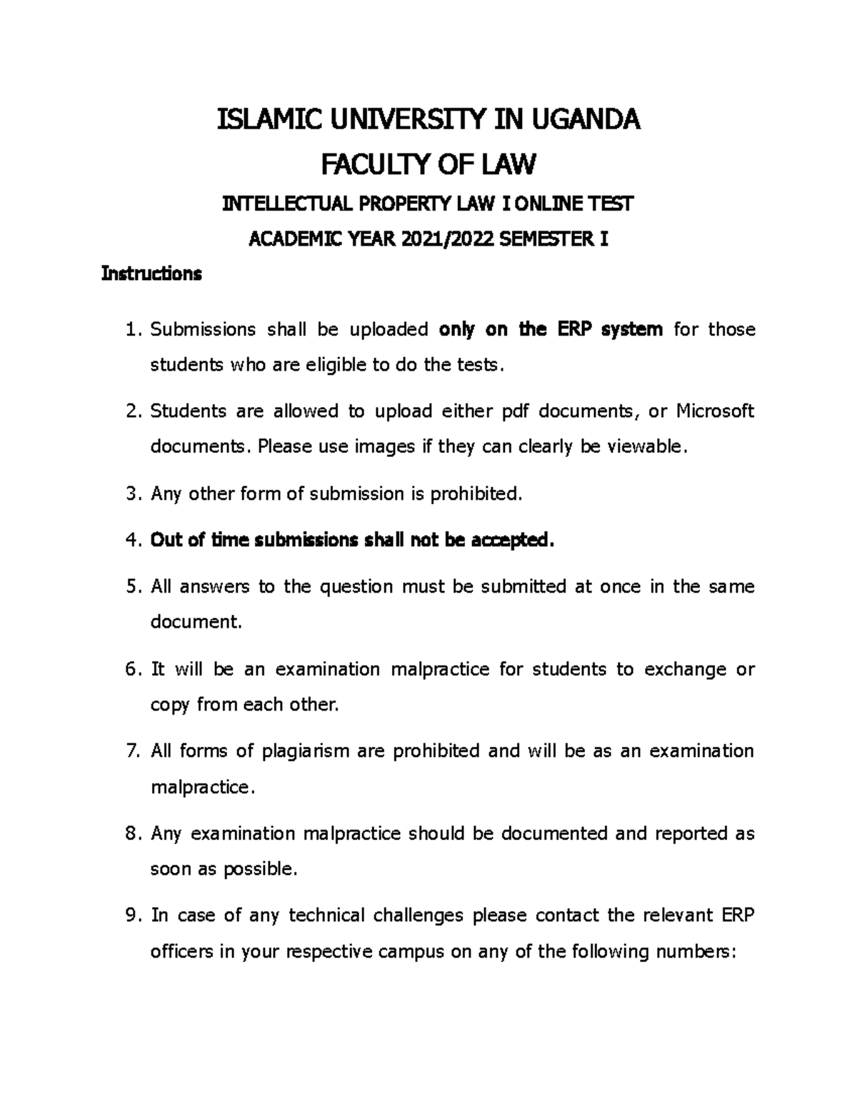 2114 intellectual property law I ISLAMIC UNIVERSITY IN UGANDA FACULTY