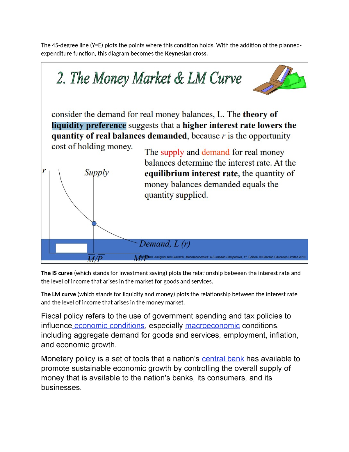 Macro is-lm model - lecture notes for review - The 45-degree line (Y=E)  plots the points where this - Studocu