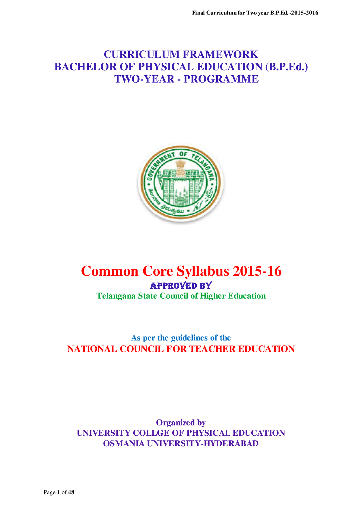 B.P.Ed Material For Physical Education - CURRICULUM FRAMEWORK BACHELOR ...