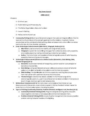 Exam 2 Study Guide - Key Terms Exam II CRIM Chapters: 4 Criminal Laws 5 ...