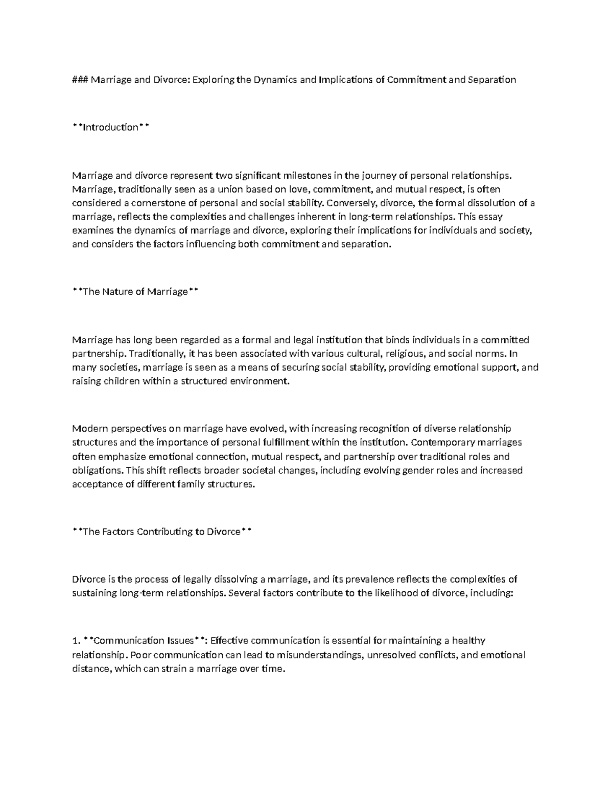 Marriage and divorce essay Marriage and Divorce Exploring the Dynamics and Implications of