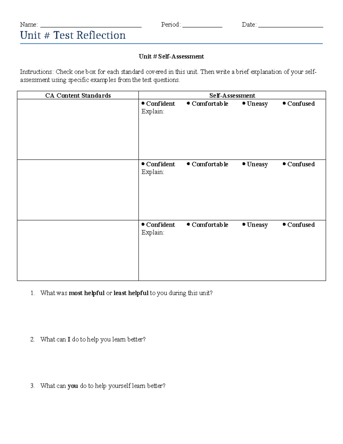 Test Reflection Correction Form-1 - Name: Period: Date: Unit # Test ...