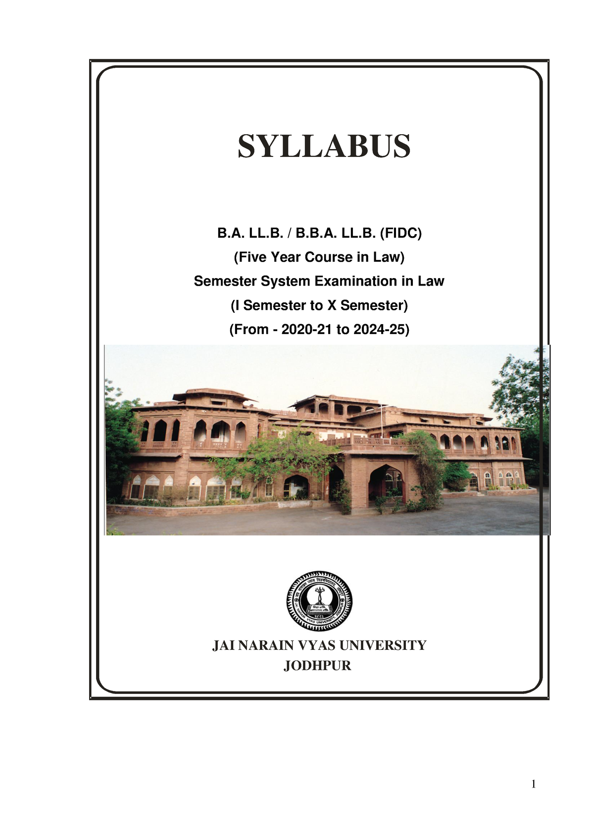 Revised New Syllabus For BA BBA FDC 2020-21 - SYLLABUS B. LL. / B.B. LL ...