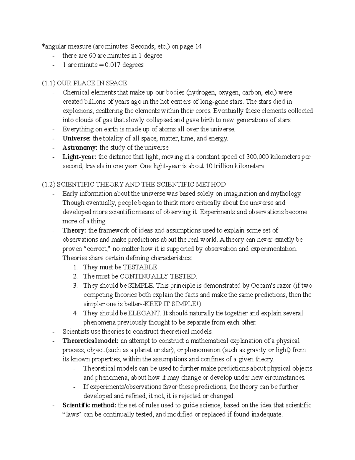 ASTR­1303 Chapter 1 Notes - *angular Measure (arc Minutes. Seconds, Etc ...