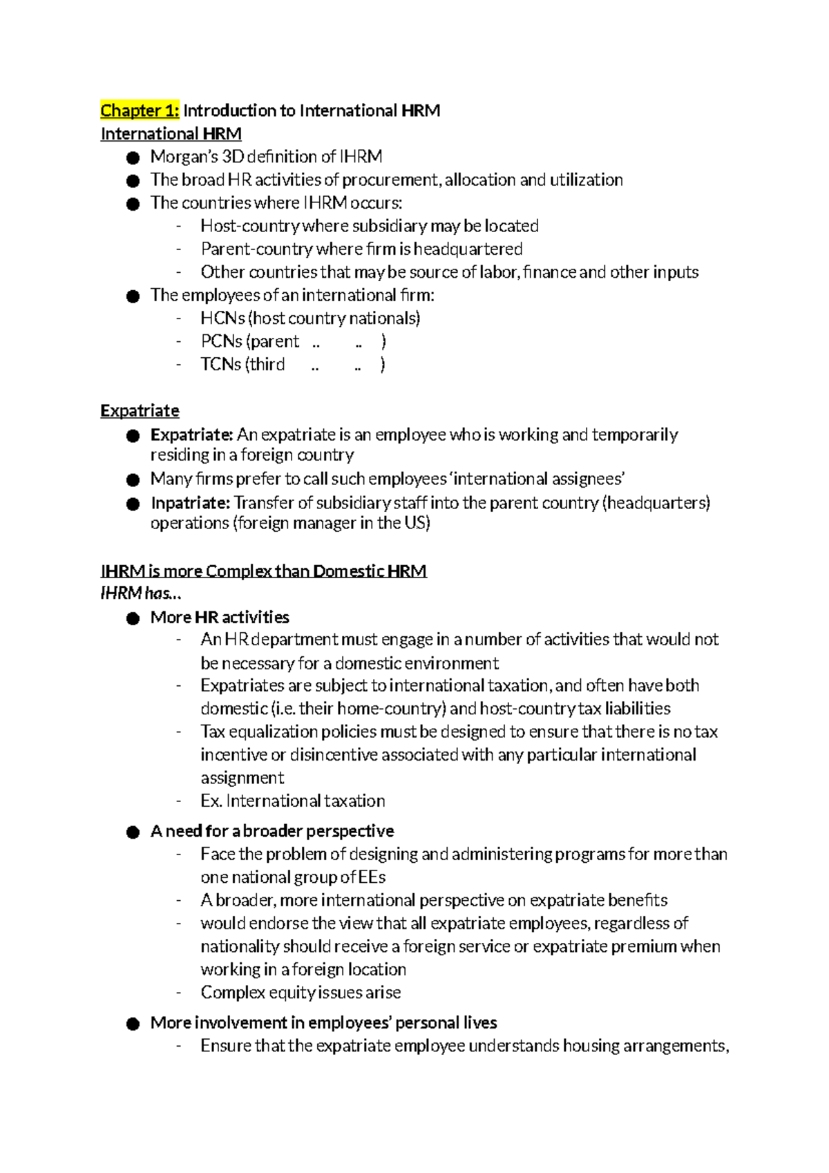 International HRM Study Guide - Chapter 1: Introduction to ...