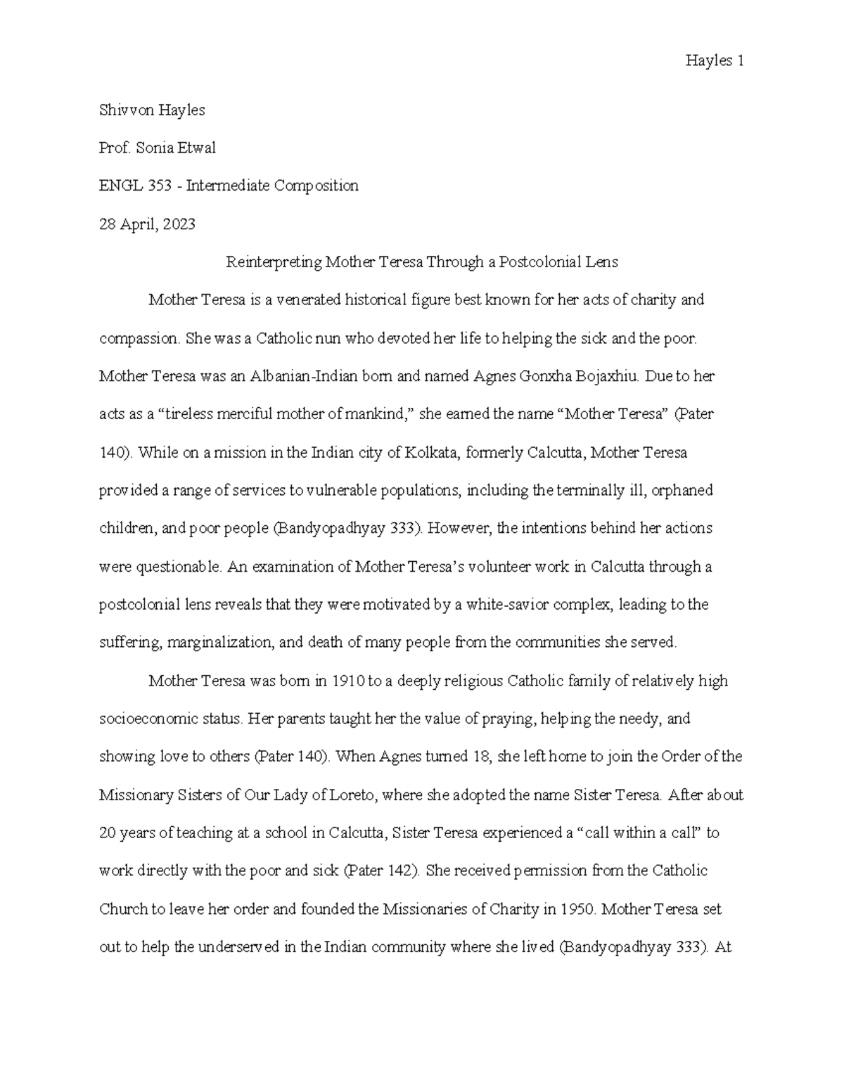 Final assignment - lecture notes - Shivvon Hayles Prof. Sonia Etwal ...