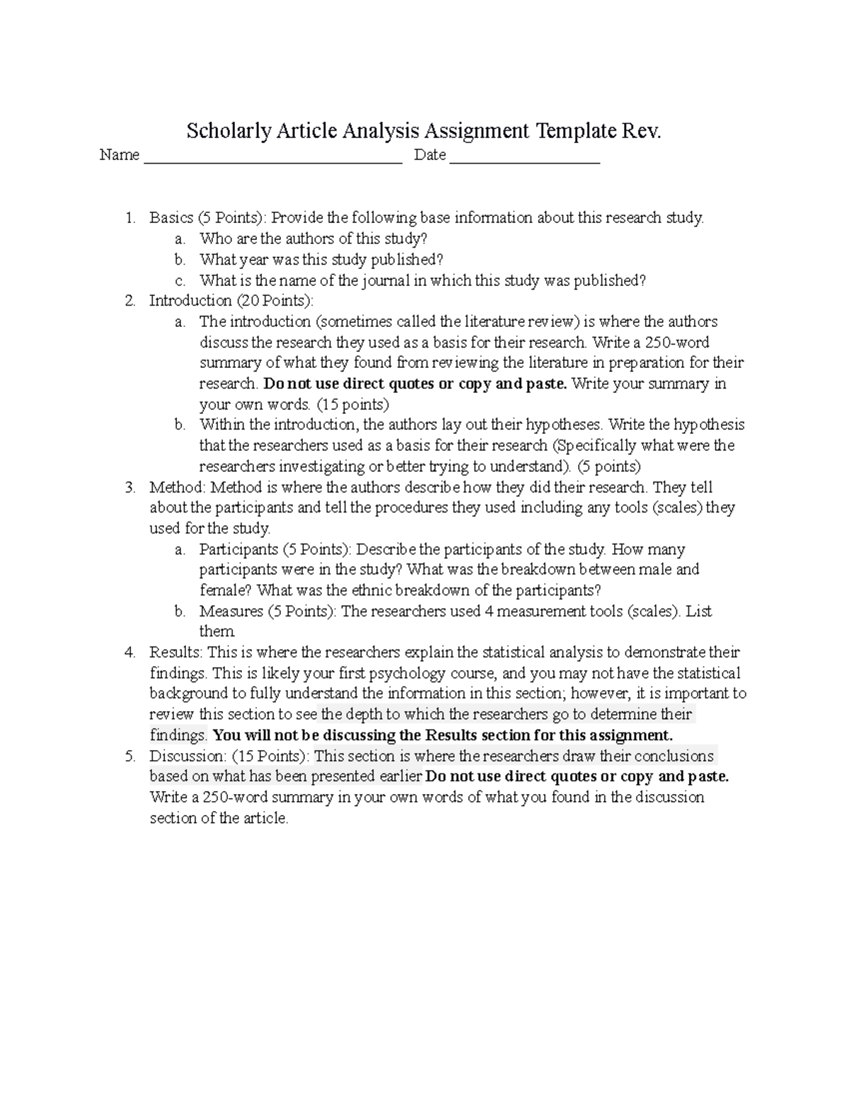 scholarly article analysis assignment template rev