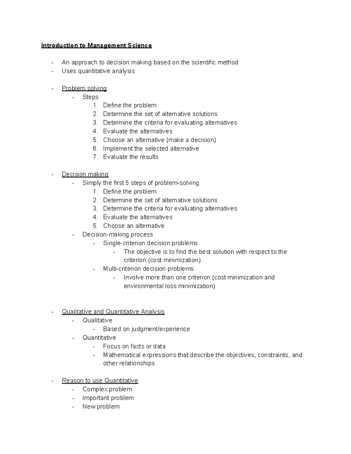 problem solving in management science