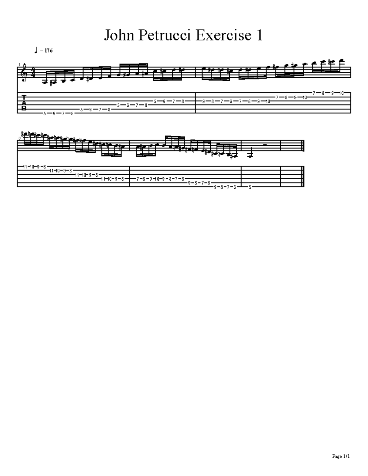 Ejercicio Cromatico - John Petrucci Exercise 1 H = 176 : 4 4 C 1 & B ...