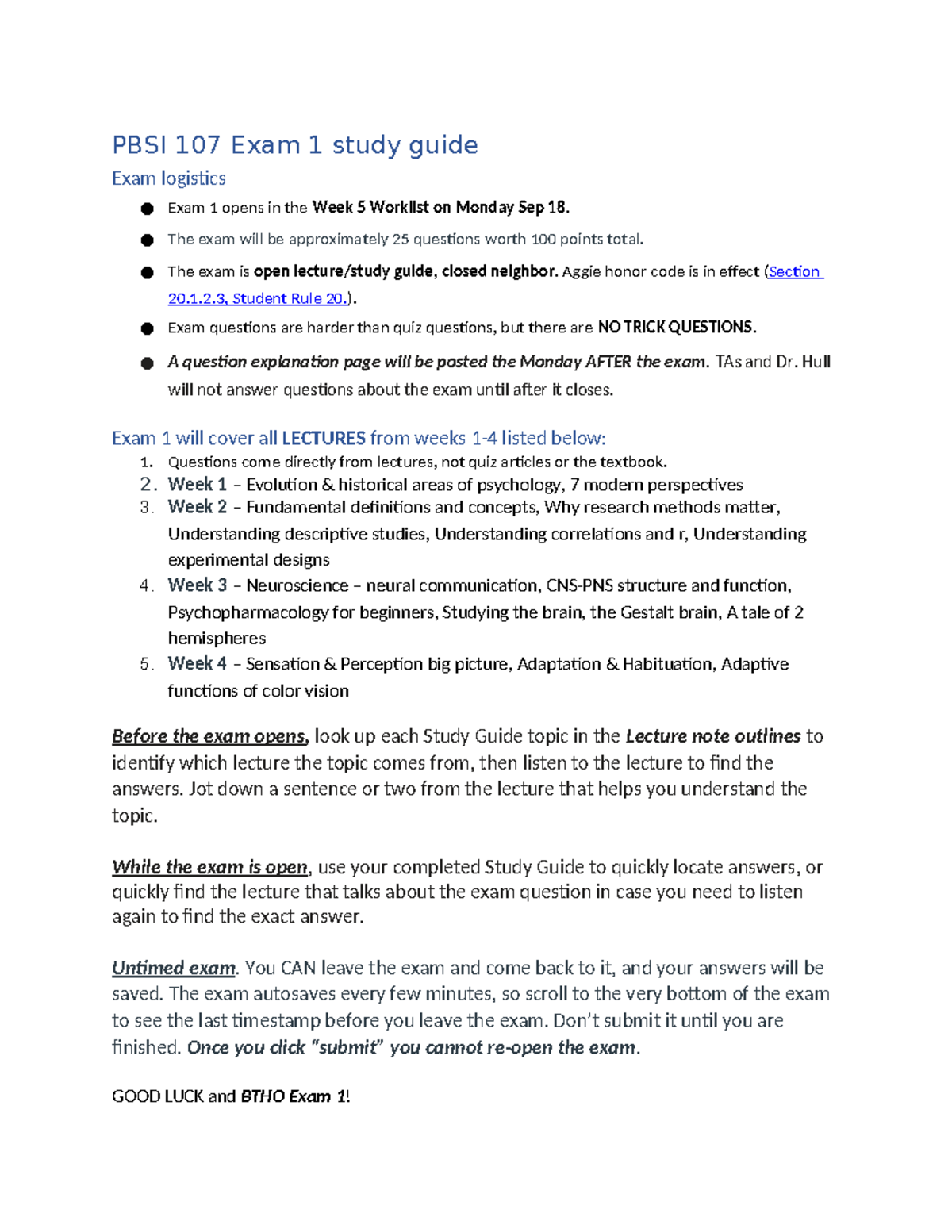 22S Exam 1 study guide - PBSI 107 Exam 1 study guide Exam logistics ...