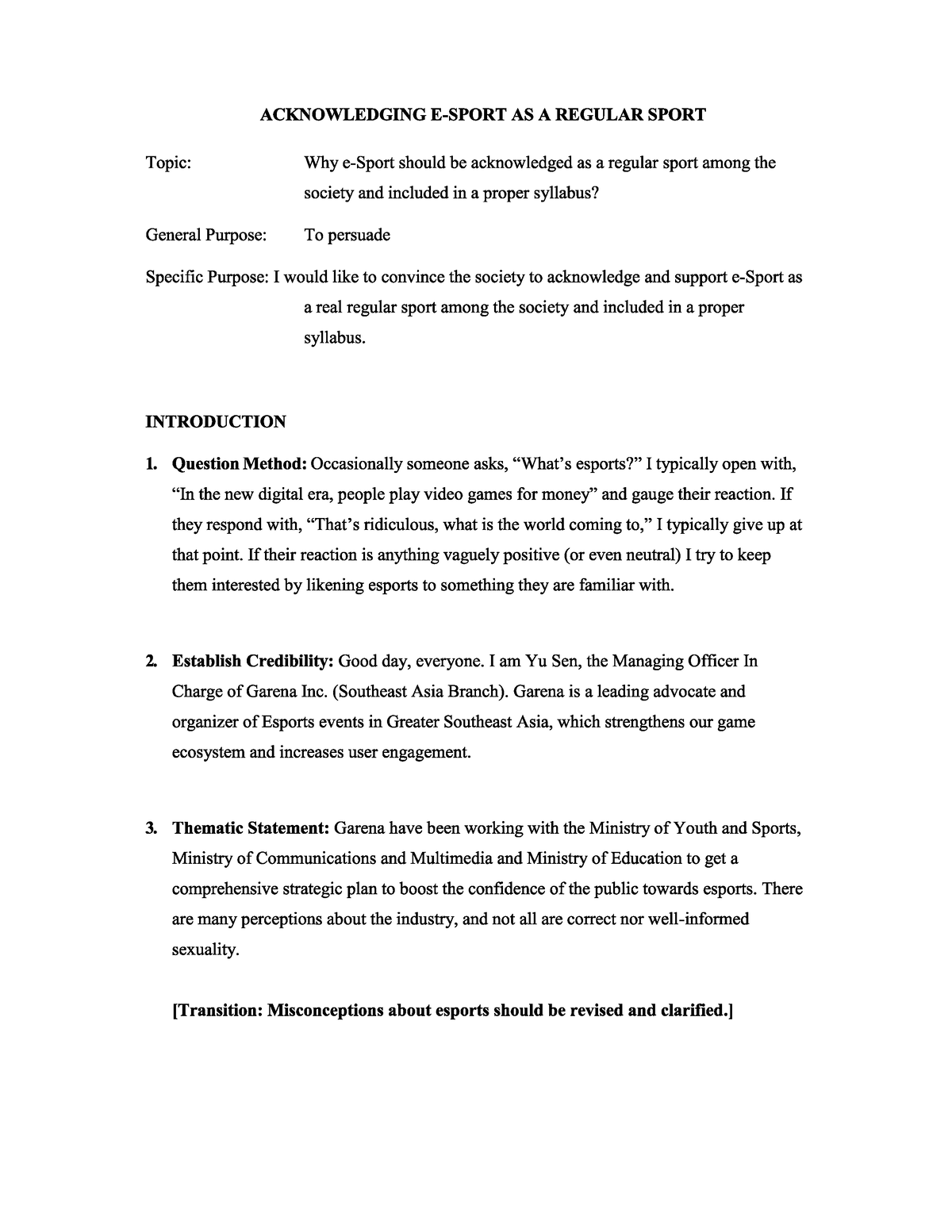 speech outline about sports