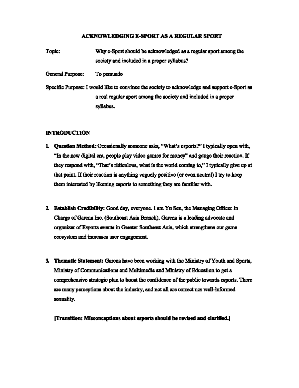 speech outline about sports