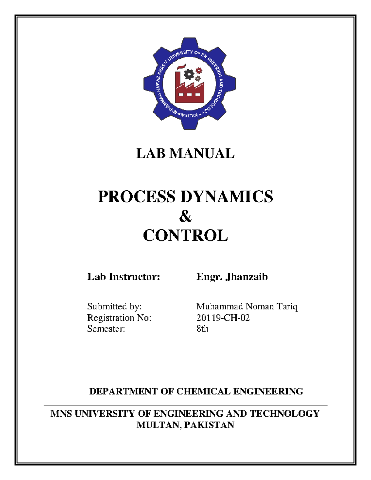 Process Dynamics control Lab Manual - LAB MANUAL PROCESS DYNAMICS ...
