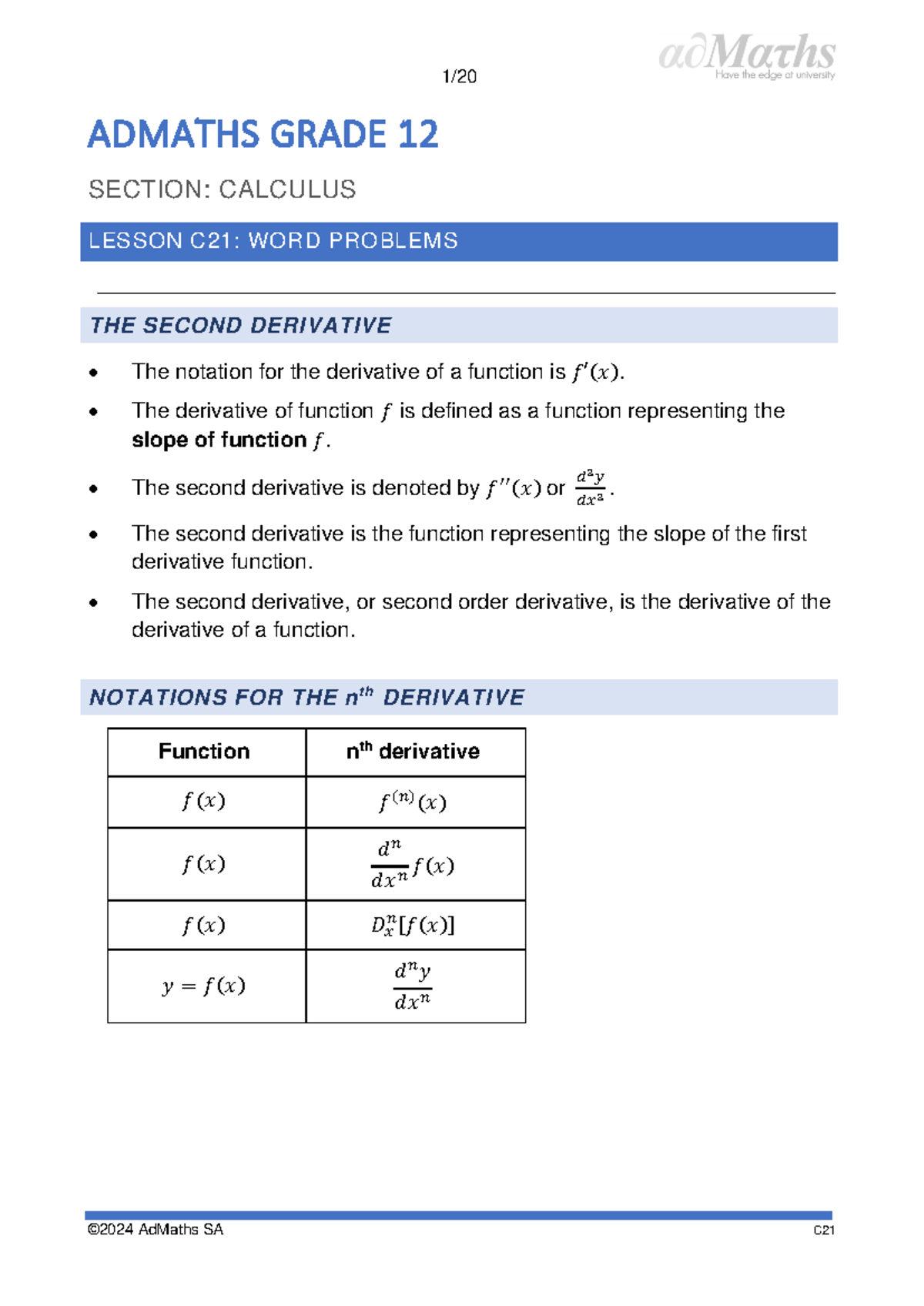 C21 e Word problems - Further Studies calculus - ADMATHS GRADE 12 ...