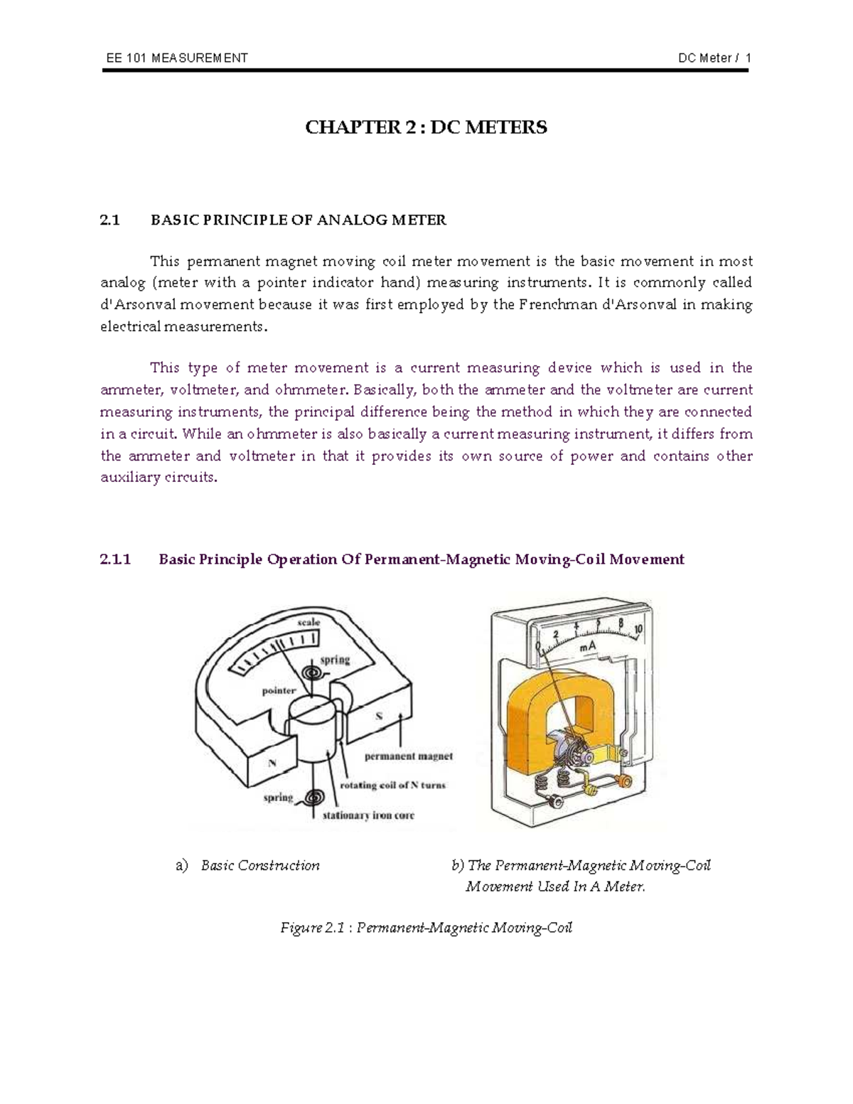 Topic 2 DC MetersLecture notes 2 CHAPTER 2 DC METERS 2 BASIC