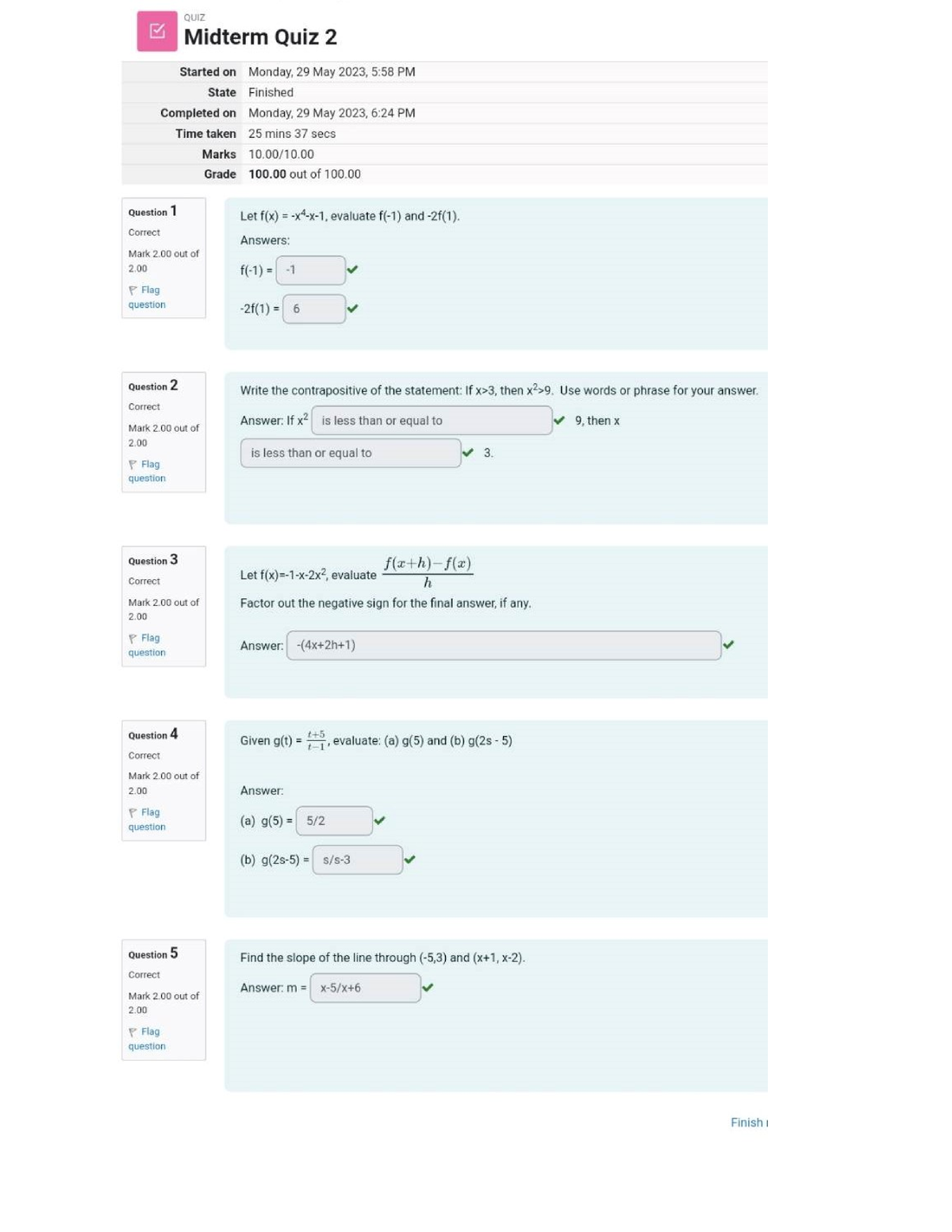 Calculus Midterm Quiz 2 - UGRD-MATH6100 Calculus 1 - Studocu