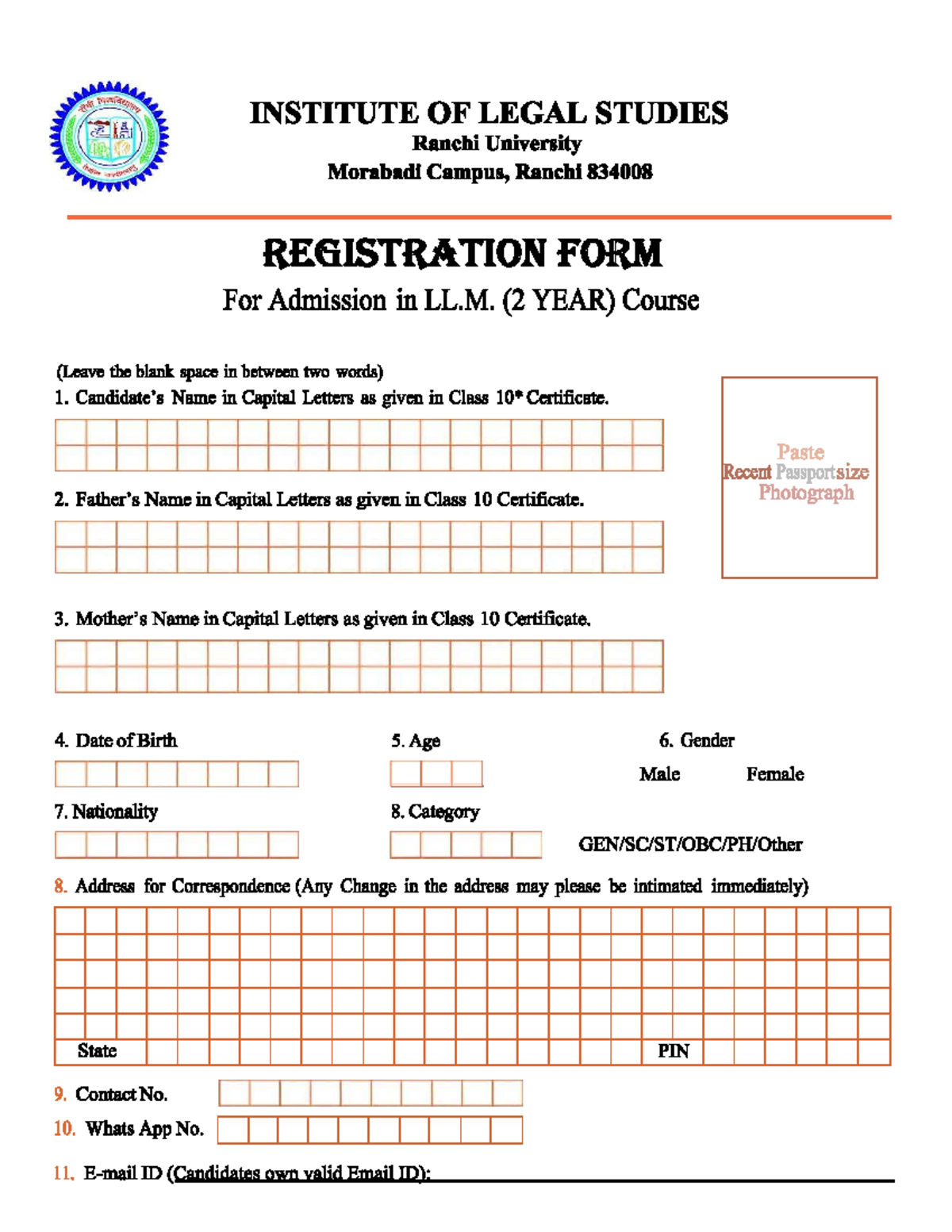 LLM admission Ranchi University form - LLB - Studocu