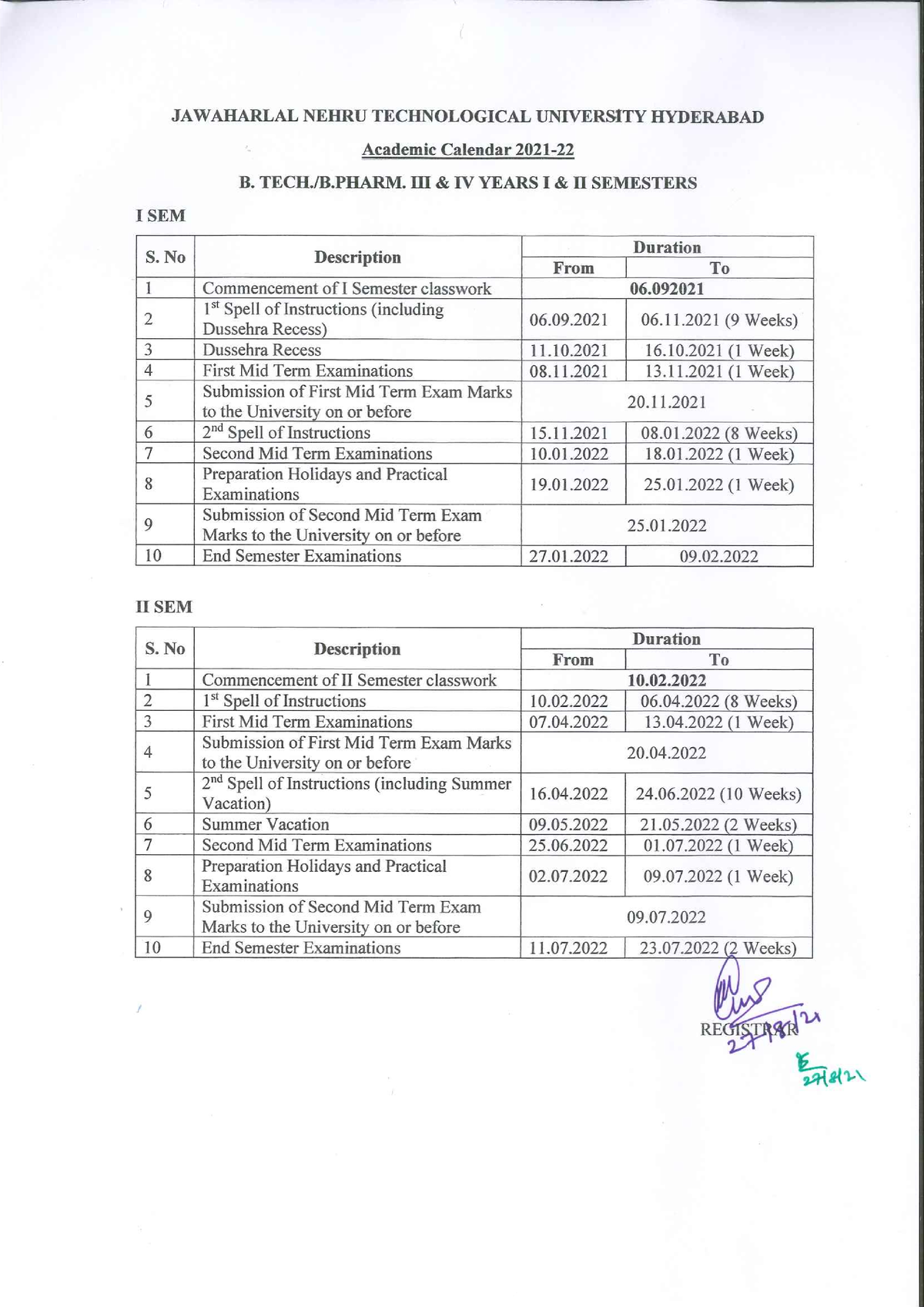 Academic Calendar 2021 22B.Tech.B - Computer Science - Studocu