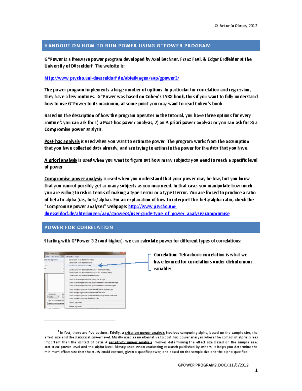 RMS4911-GPower program 2 - Antonio Olmos, 2012 HANDOUT ON HOW TO RUN ...