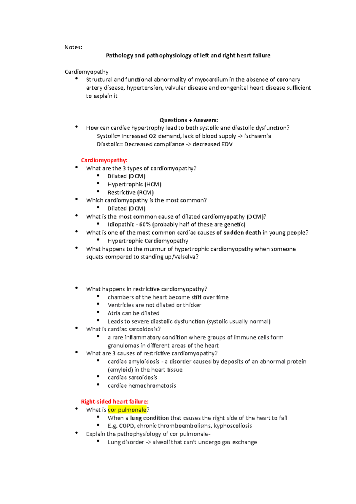 Pathology and pathophysiology of left and right heart failure - Notes ...