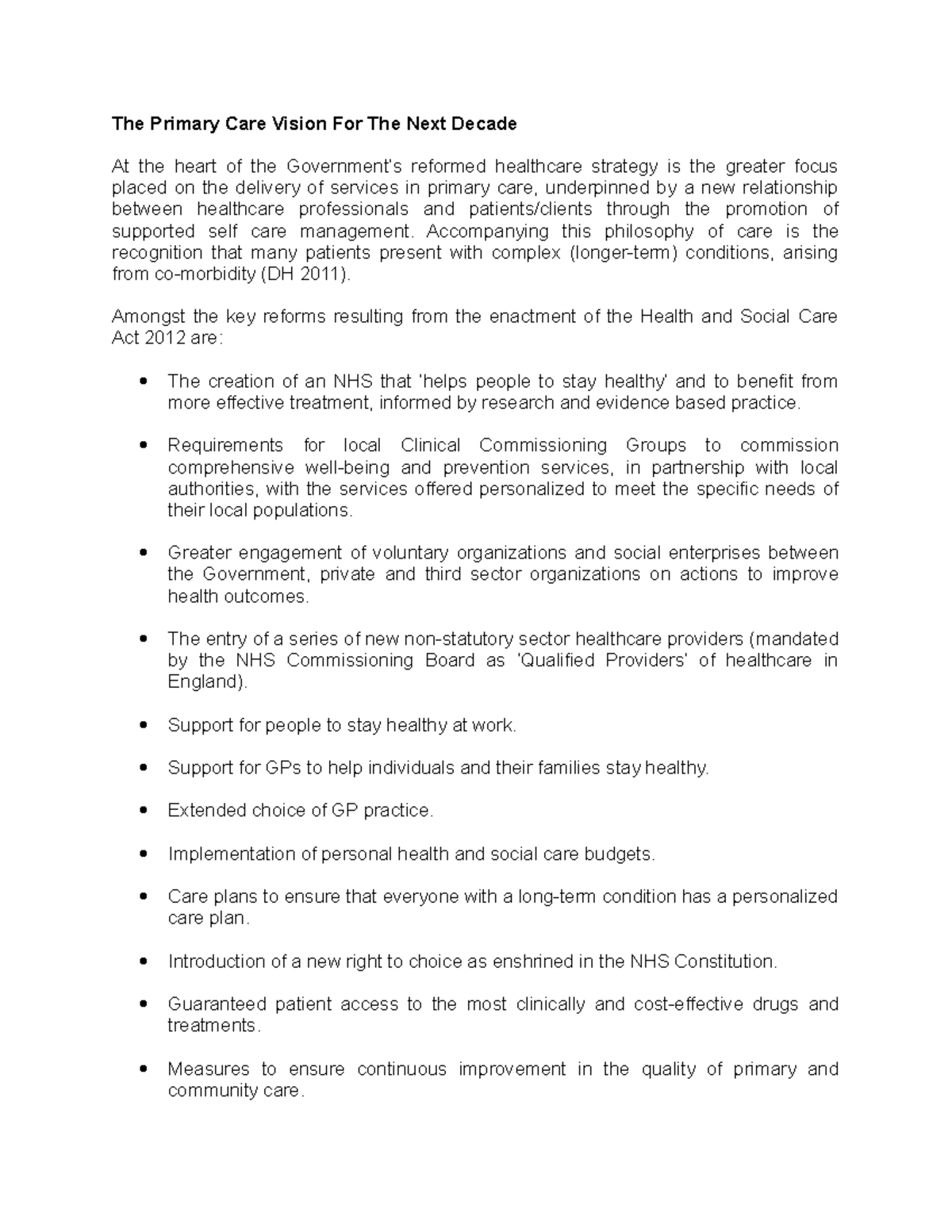 The Primary Care Vision For The Next Decade - Accompanying this ...