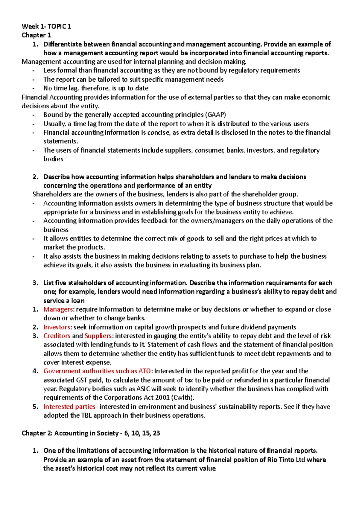 Tutorial Questions - Week 1- TOPIC 1 Chapter 1 1. Differentiate between ...