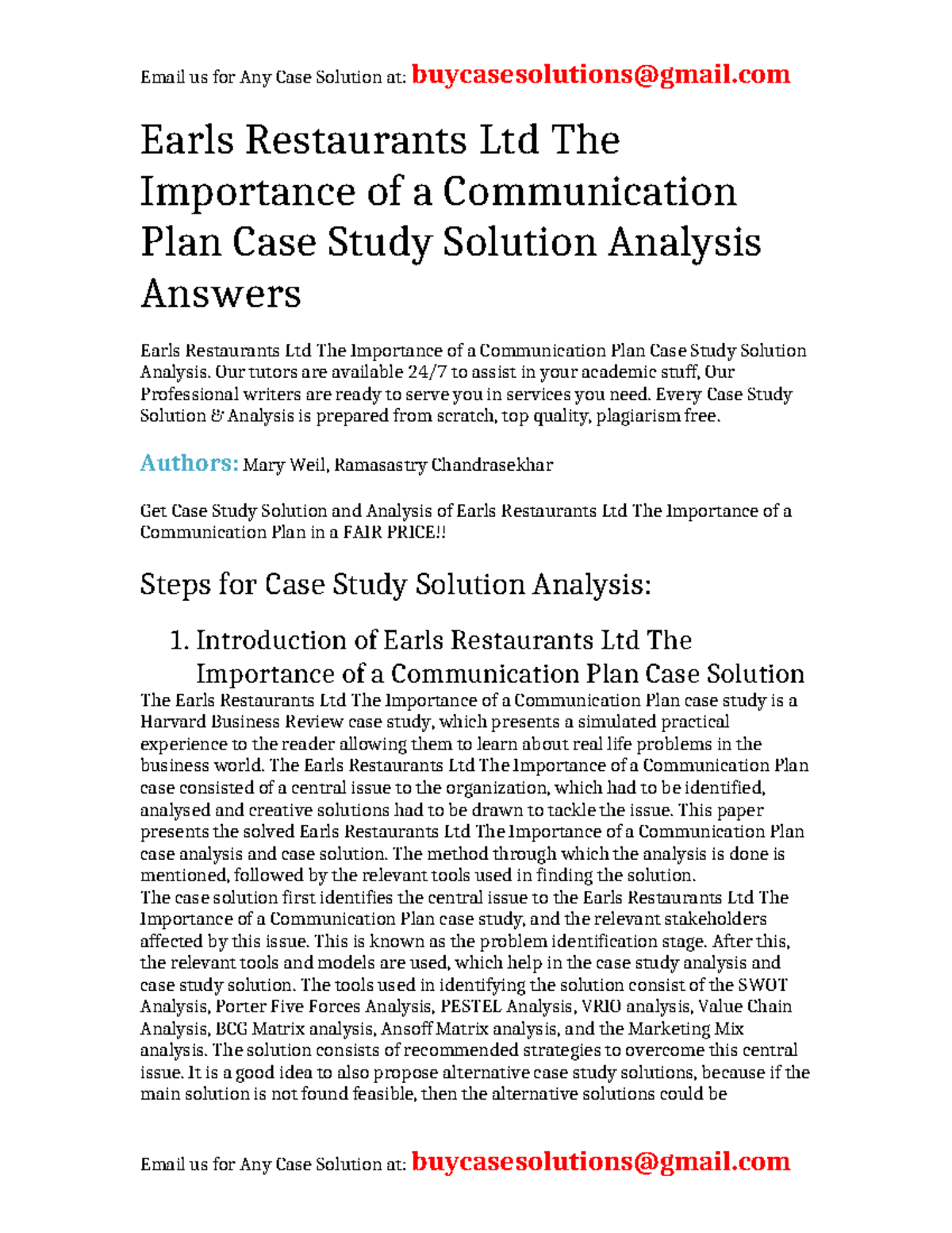 Case Solution Earls Restaurants Ltd The Importance of a Communication