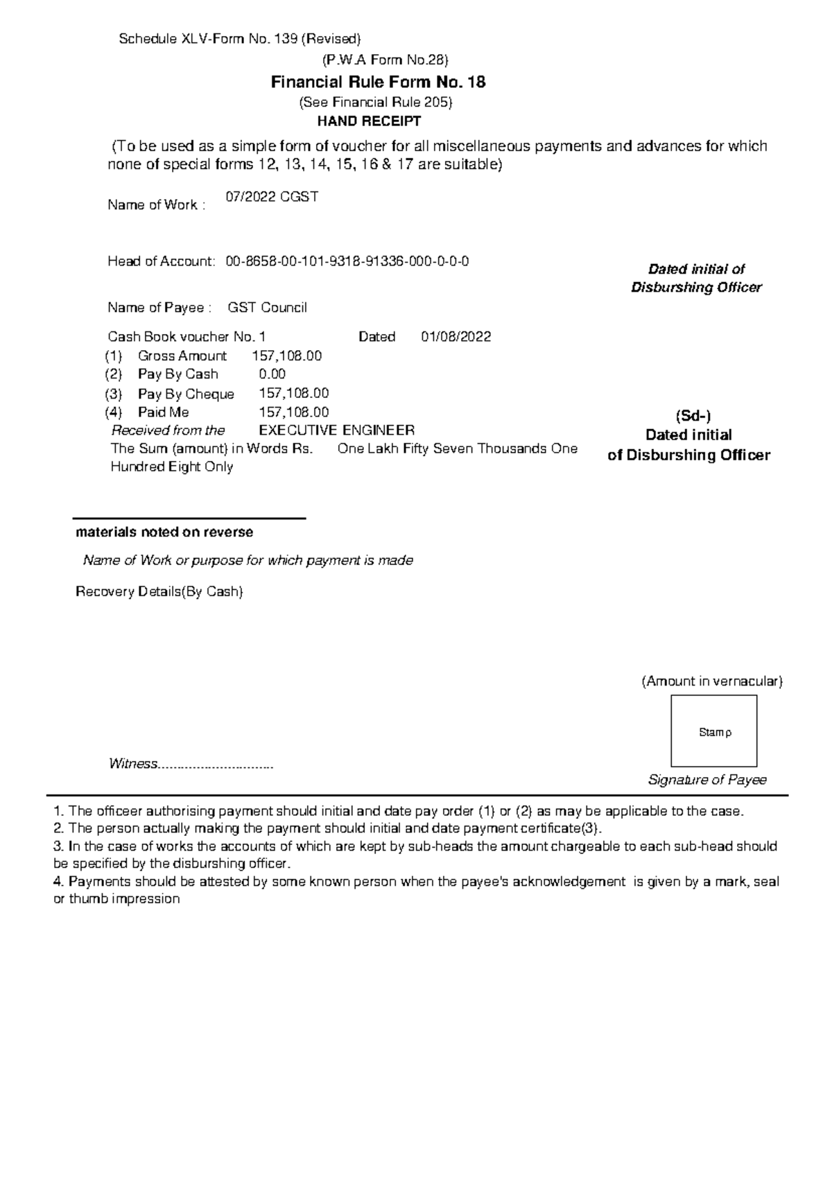 Draft Hr 2020 (21) - official document - (P.W Form No) Schedule XLV ...