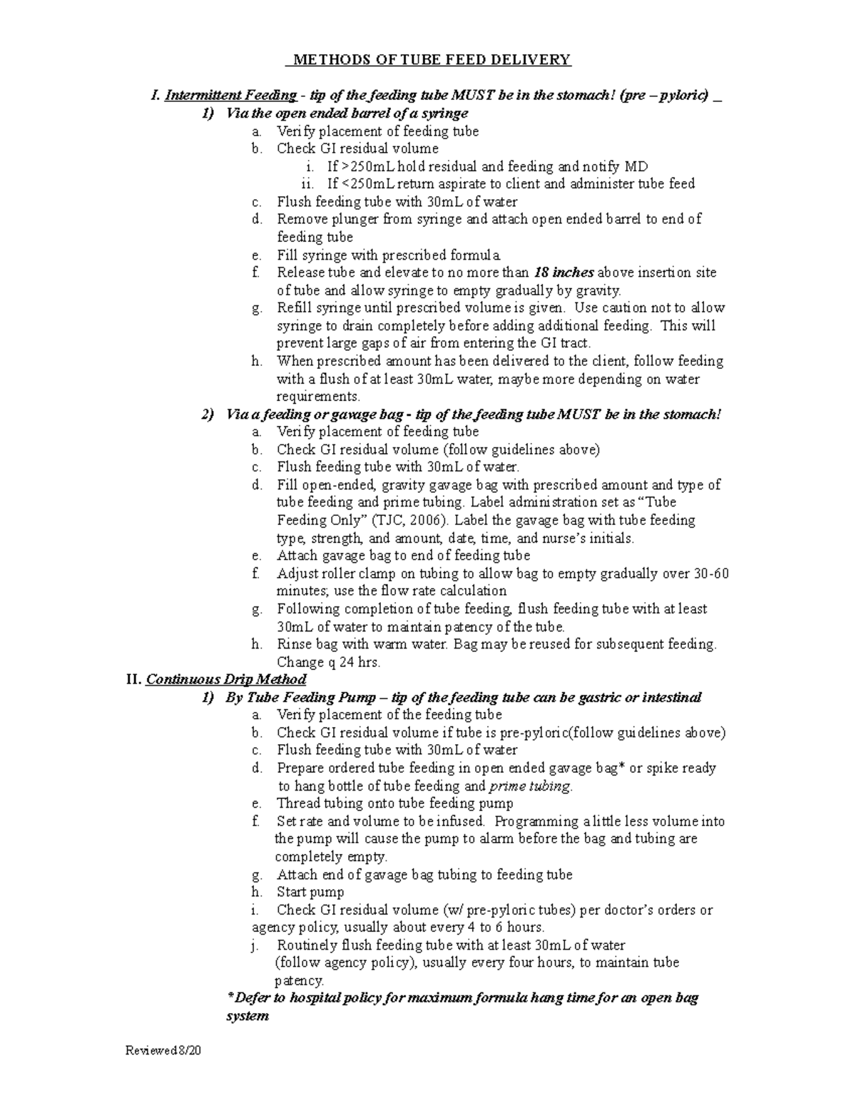 226Methods of Tube Feed Delivery Handout METHODS OF TUBE FEED