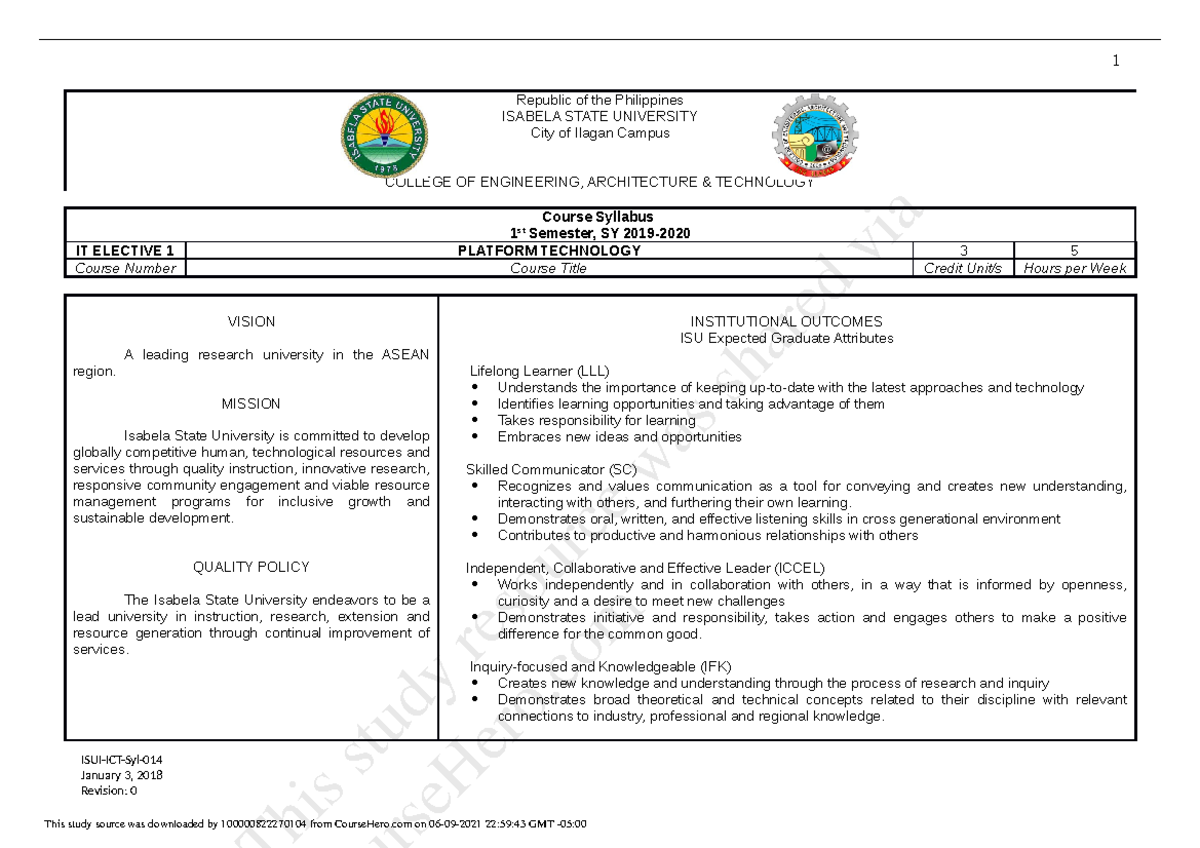 511526245 Ilagan Syllabus Platform Technologies docx - Information ...