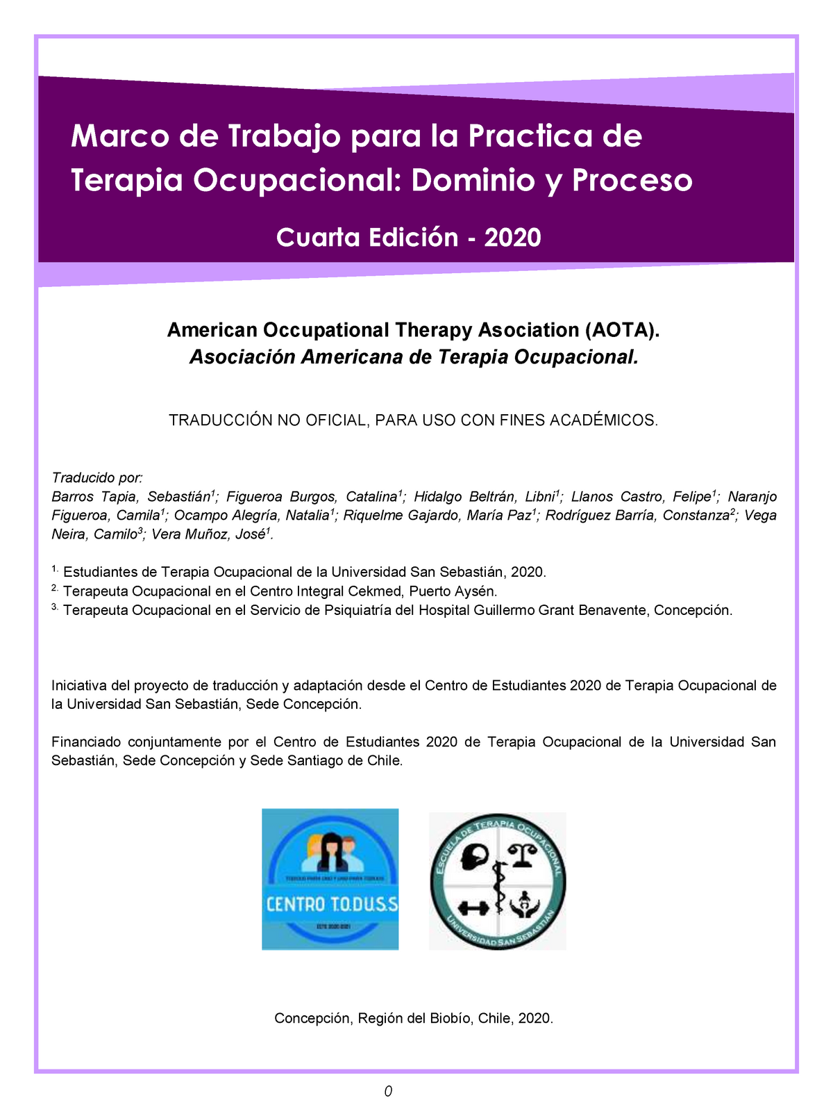 AOTA-2020 CUARTA EDICION - Marco de Trabajo para la Practica de Terapia  Ocupacional: Dominio y - Studocu
