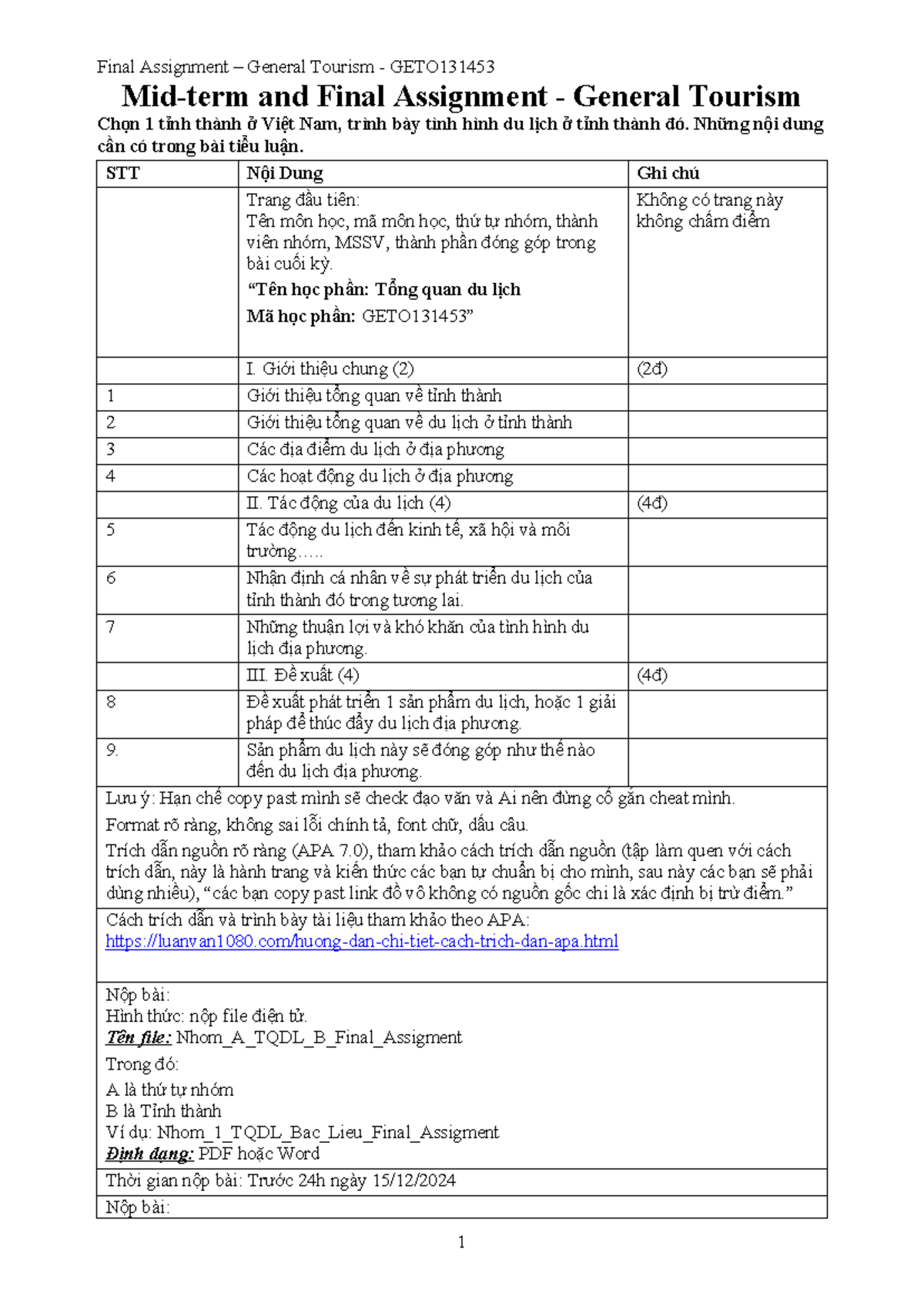General Tourism Final Assignment - Final Assignment – General Tourism ...