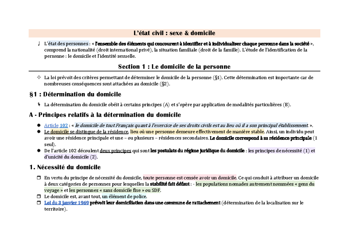 L’état-civil-sexe-domicile - L’état civil : sexe & domicile L’état des