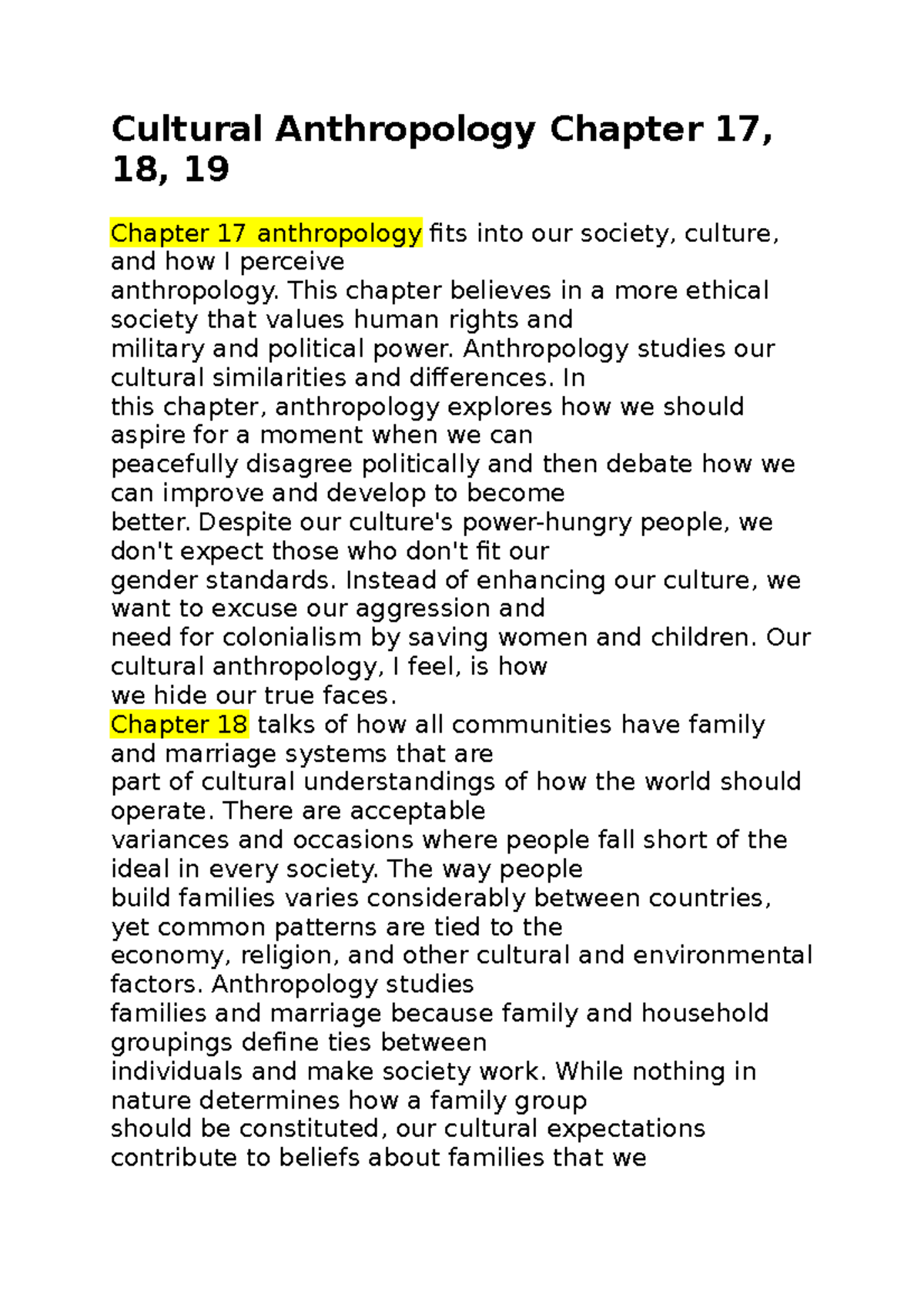 Cultural Anthropology Chapter 17 - This Chapter Believes In A More ...