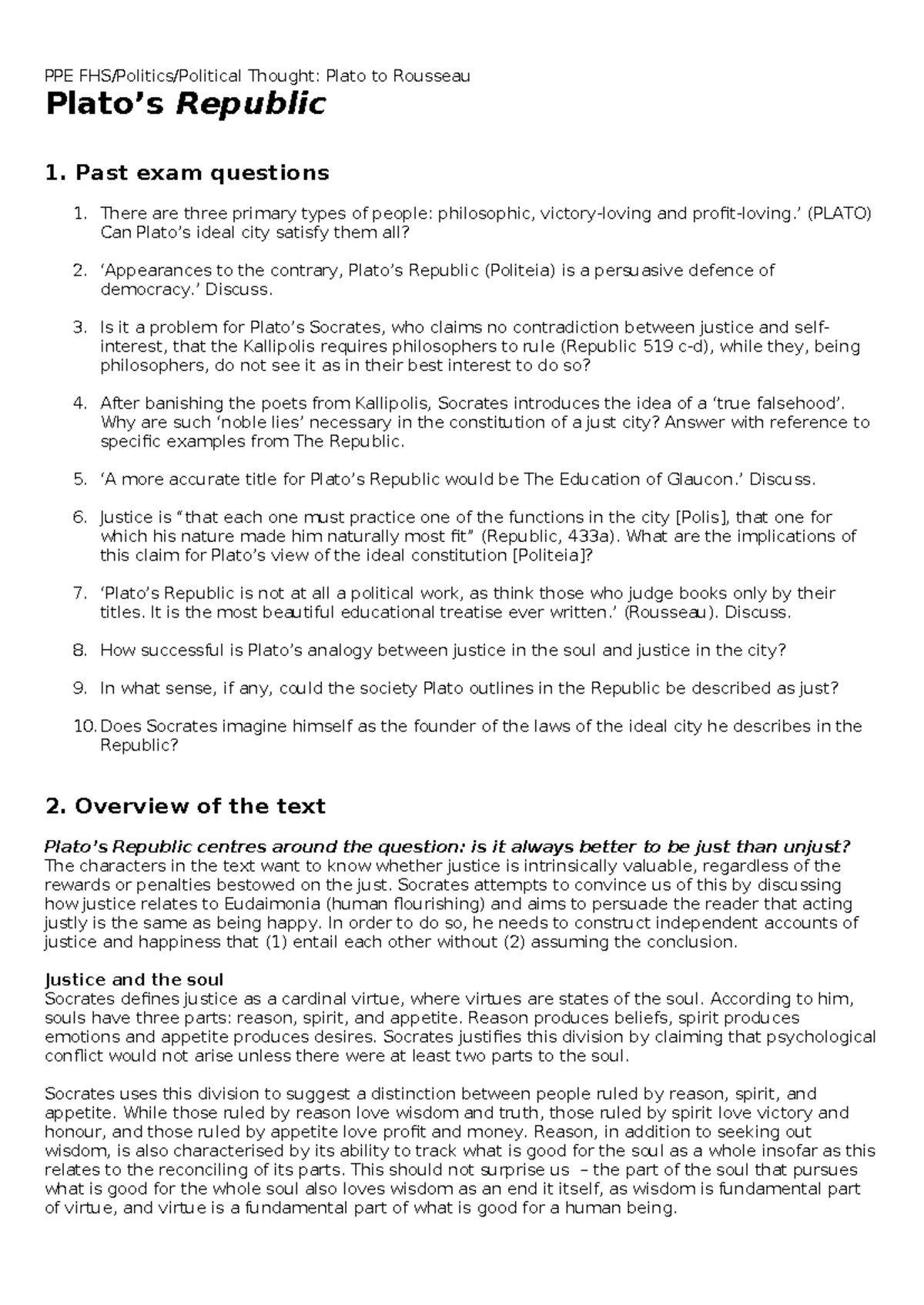 FHS Notes-P2R-Plato - Summary Politics, Philosophy and Economics - PPE ...