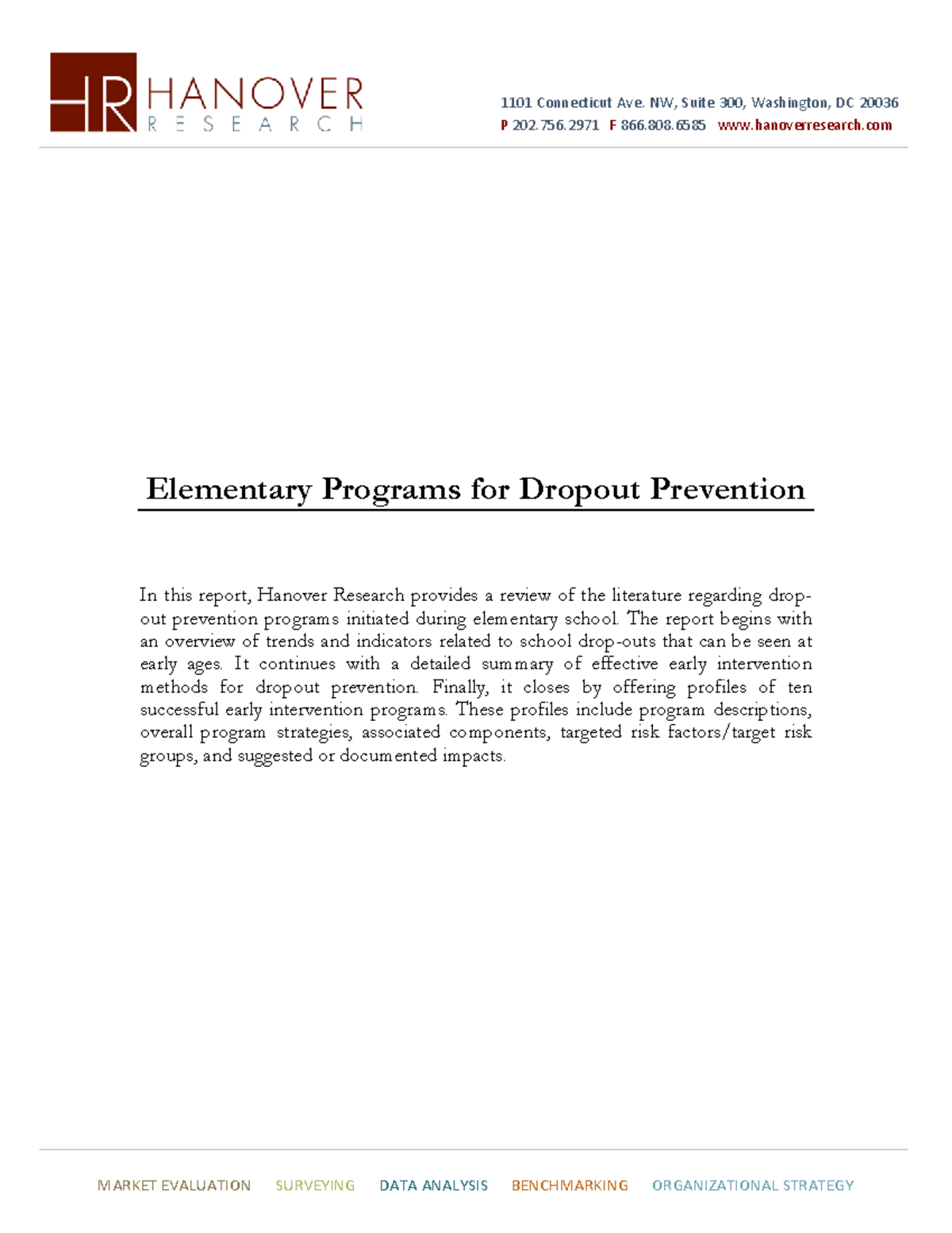 Elementary Programs for Dropout Prevention - MARKET EVALUATION ...