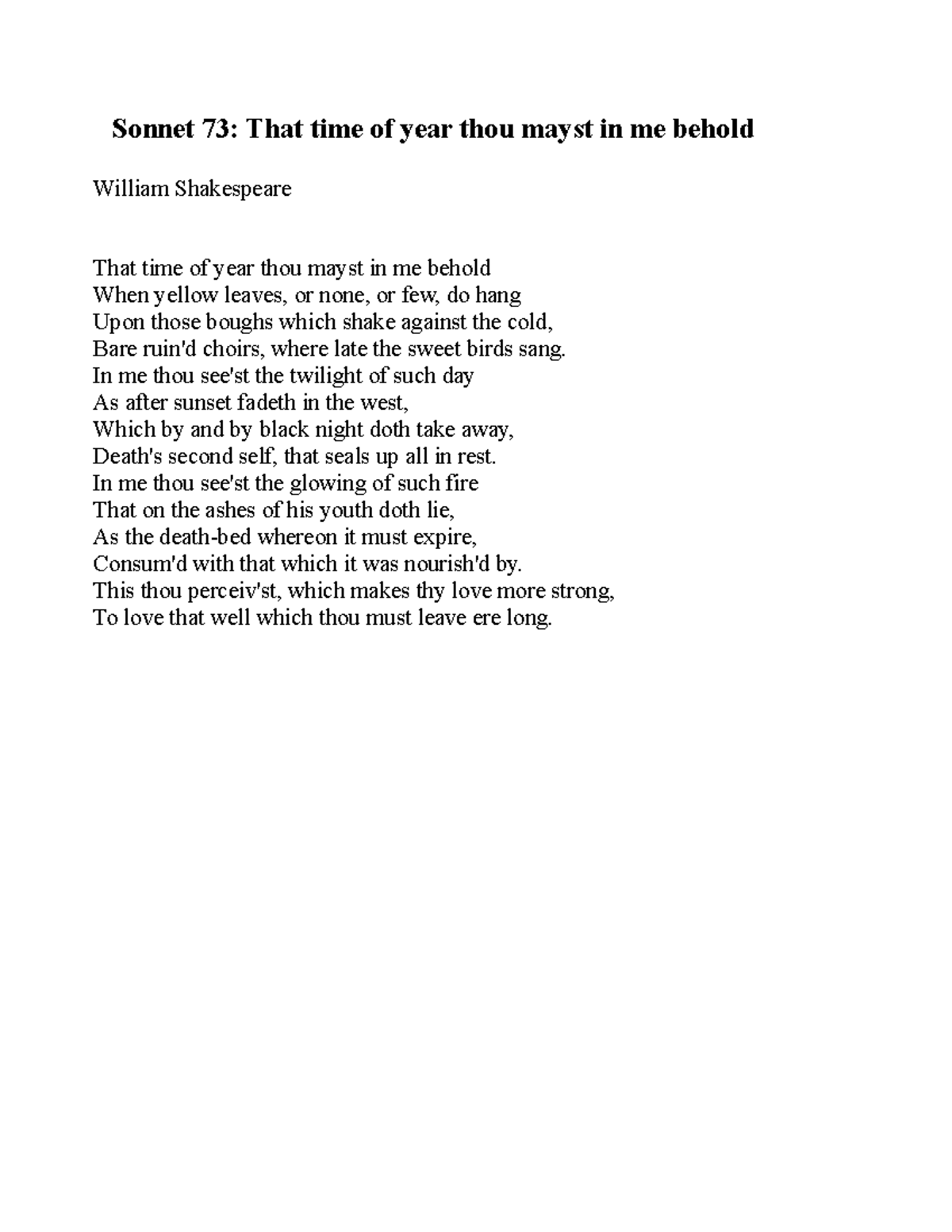 Sonnet 73 - William Shakespeare - Sonnet 73: That Time Of Year Thou ...