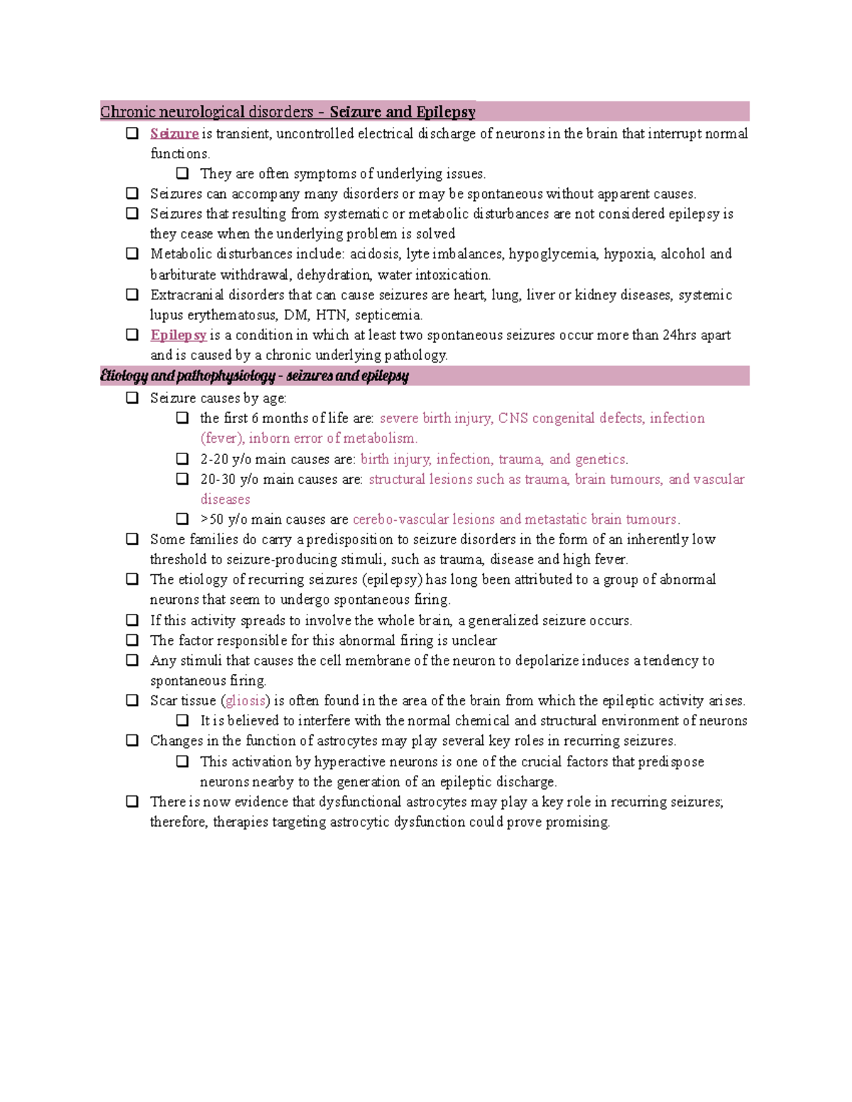 Neurological notes - Chronic neurological disorders - Seizure and ...
