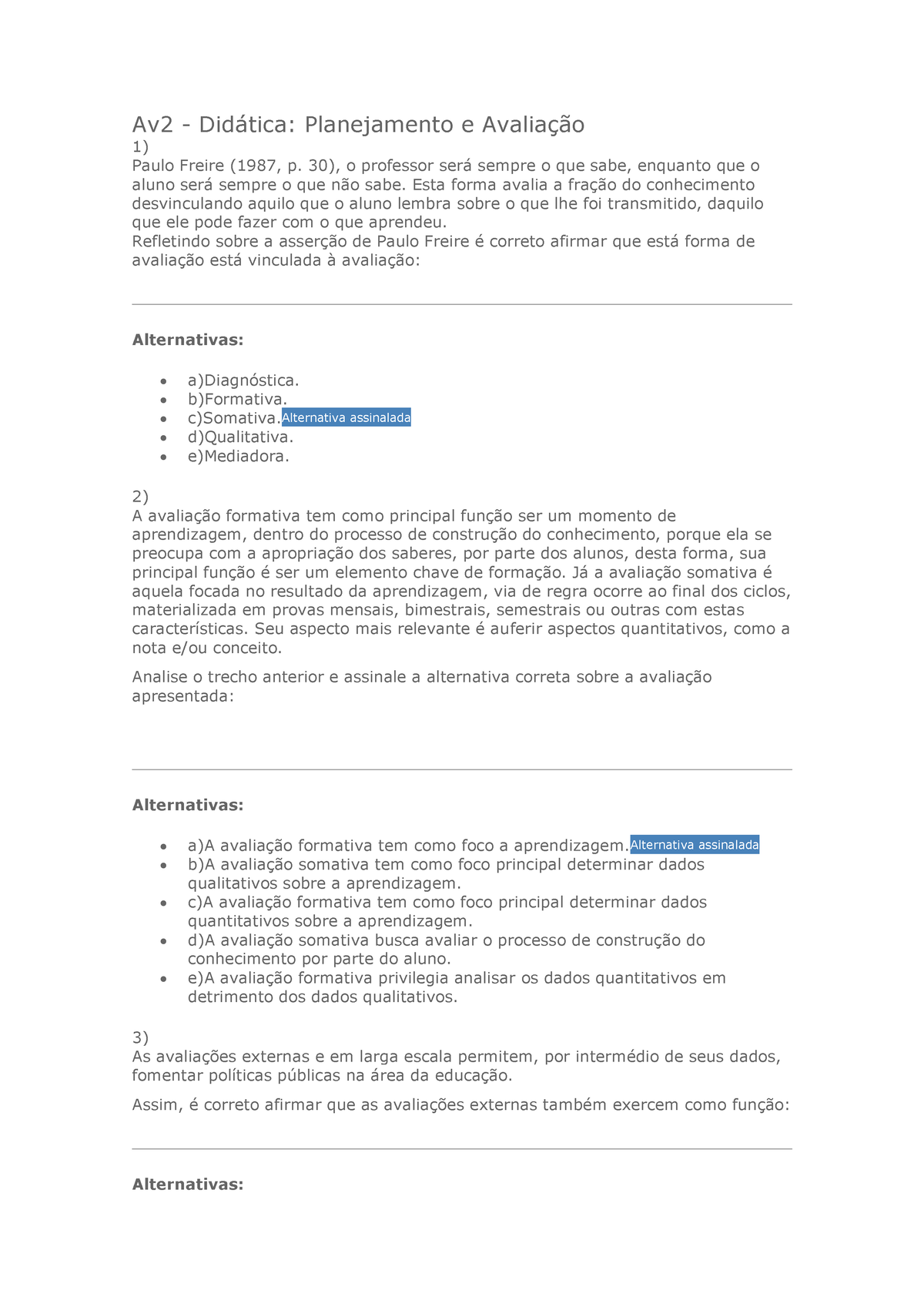 Av2 - Didática Planejamento E Avaliação - Av2 - Did·tica: Planejamento ...