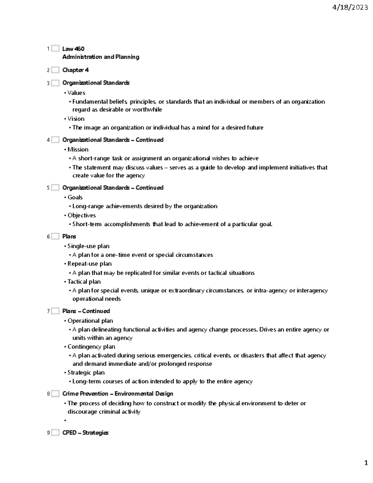 Crj 460 chapter 4 notes - 4/18/ 1 Law 460 Administration and Planning ...