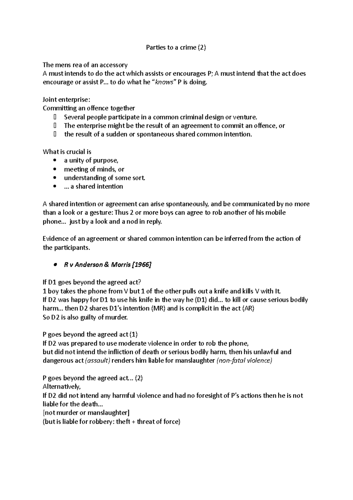Parties to a crime Lecture notes 4 Parties to a crime (2) The mens